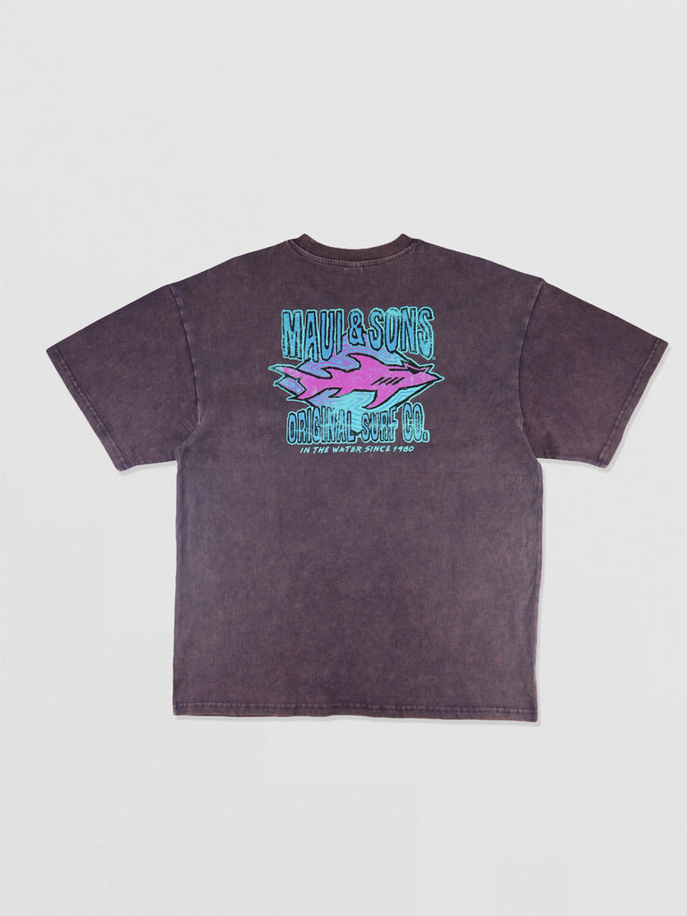 Maui and Sons Shark Surf Co. t-shirt viola mineral cotone