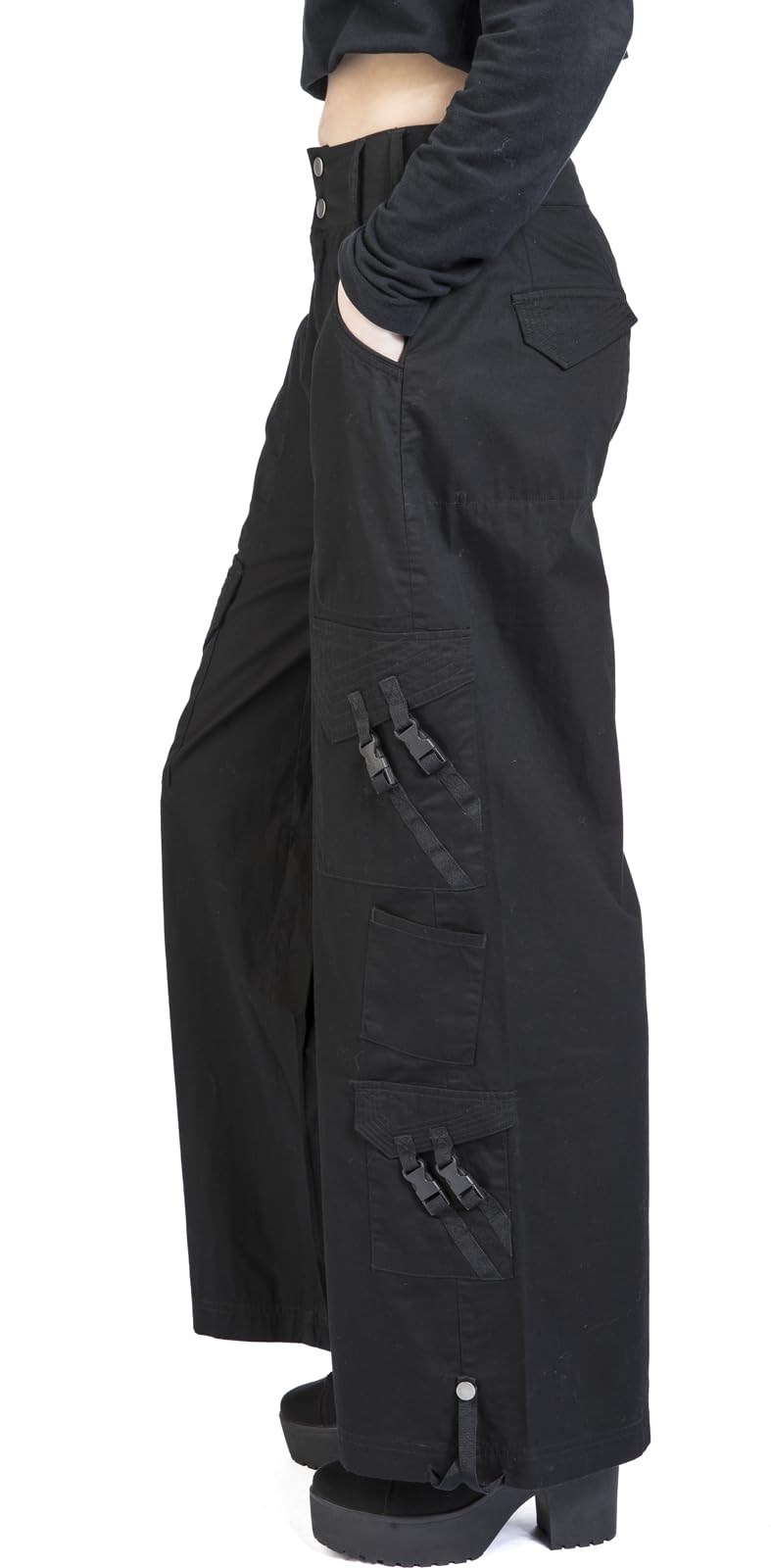 Gothicana by EMP Pantaloni Tessuto Nero Gamba Larga XL