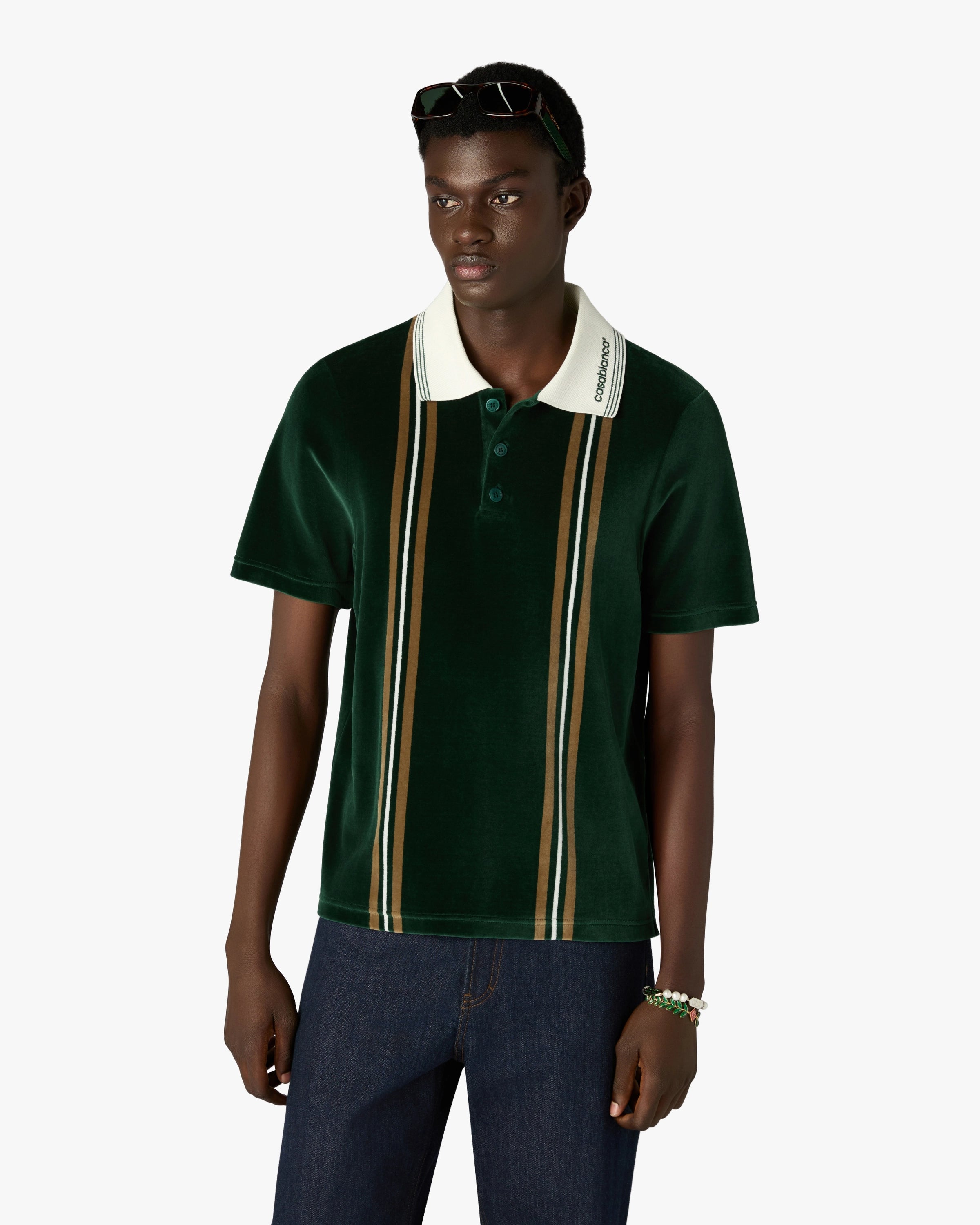 Casablanca Stripe Velour polo verde marrone ciniglia