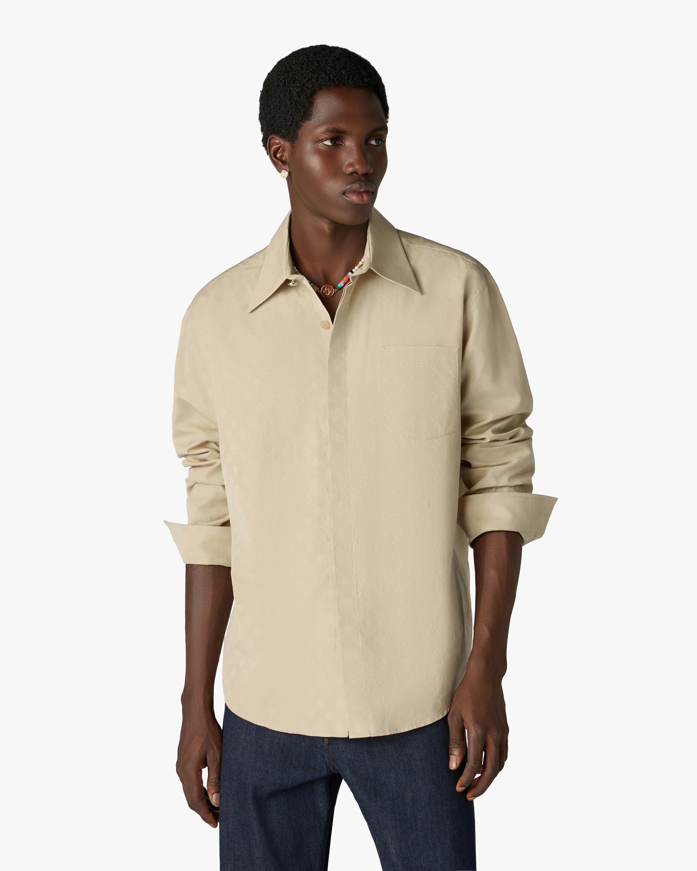 Casablanca Monogram camicia cotone beige manica lunga