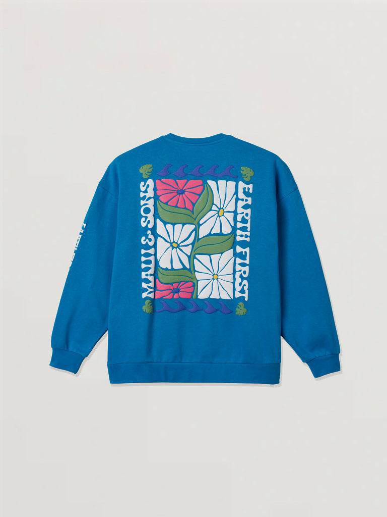 Maui and Sons Earth First felpa girocollo oversize blu oceano