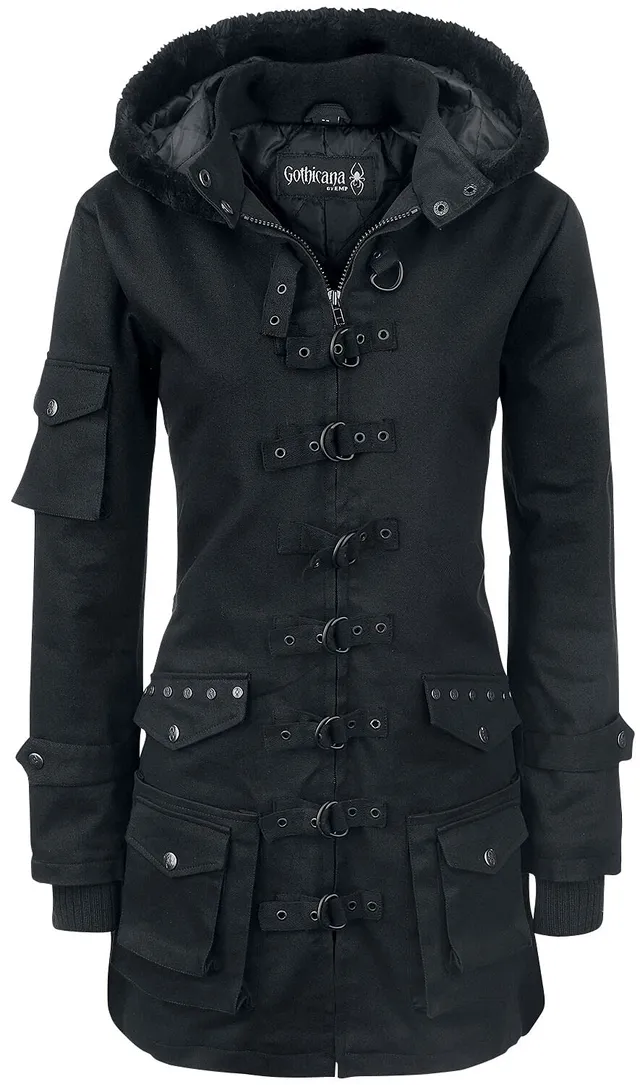 Gothicana by EMP Parka donna nero con rivetti taglia S