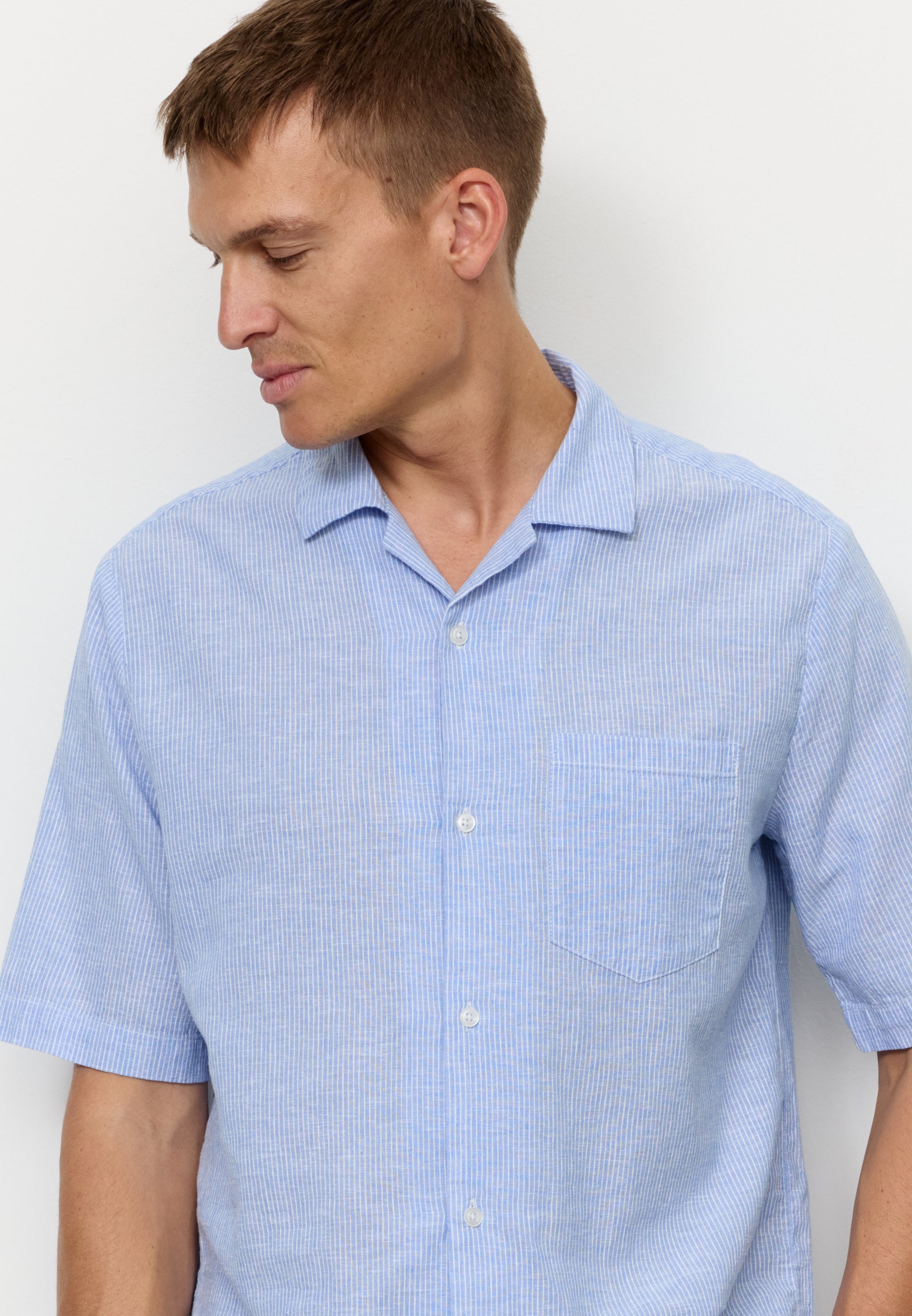 Recolution Cashew Stripes camicia lino blu a righe
