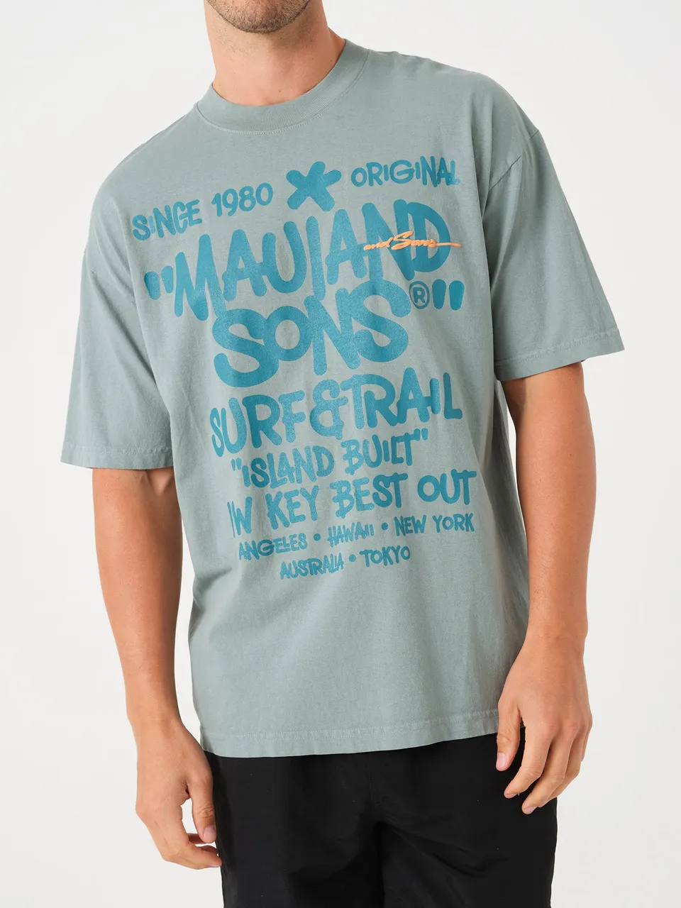 Maui and Sons Landmark T-Shirt Maglietta Verde Cotone