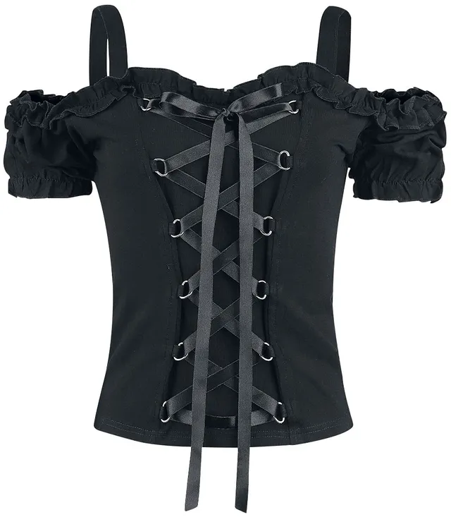 Gothicana by EMP T-Shirt Nera Allacciatura Top Taglia M Gotica