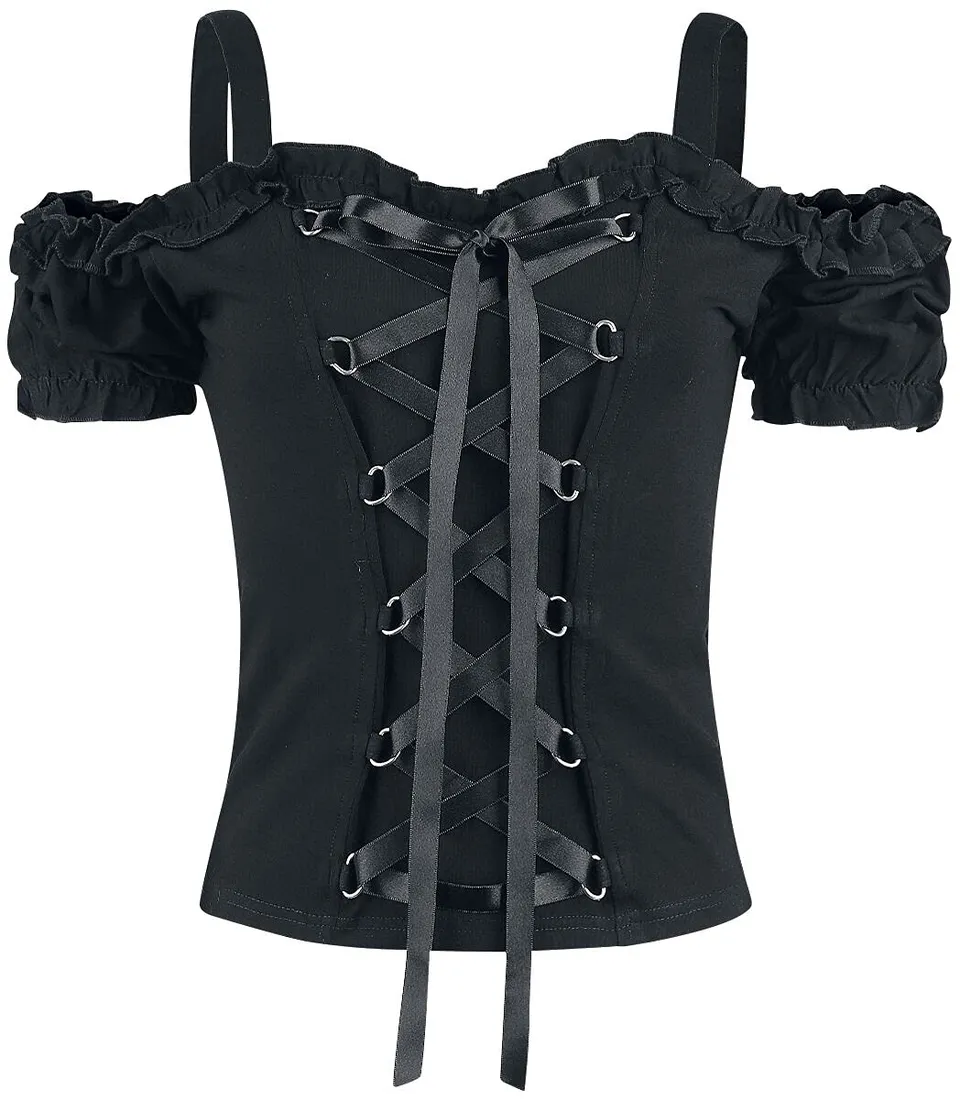 Gothicana by EMP T-Shirt Nera Allacciatura Top Taglia M Gotica