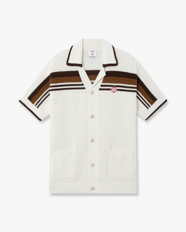 Casablanca Tennis Stripe camicia crochet bianco marrone cotone