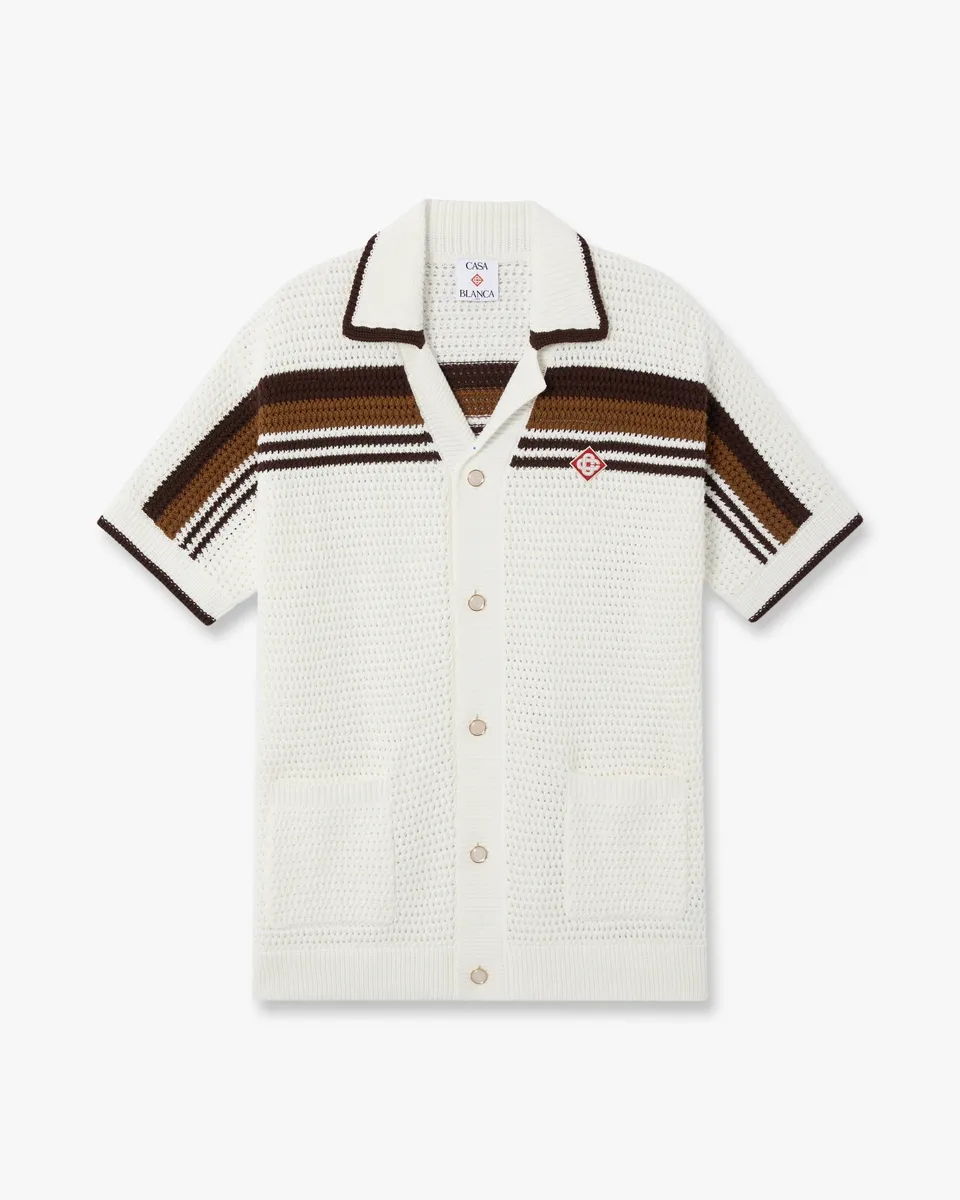 Casablanca Tennis Stripe camicia crochet bianco marrone cotone