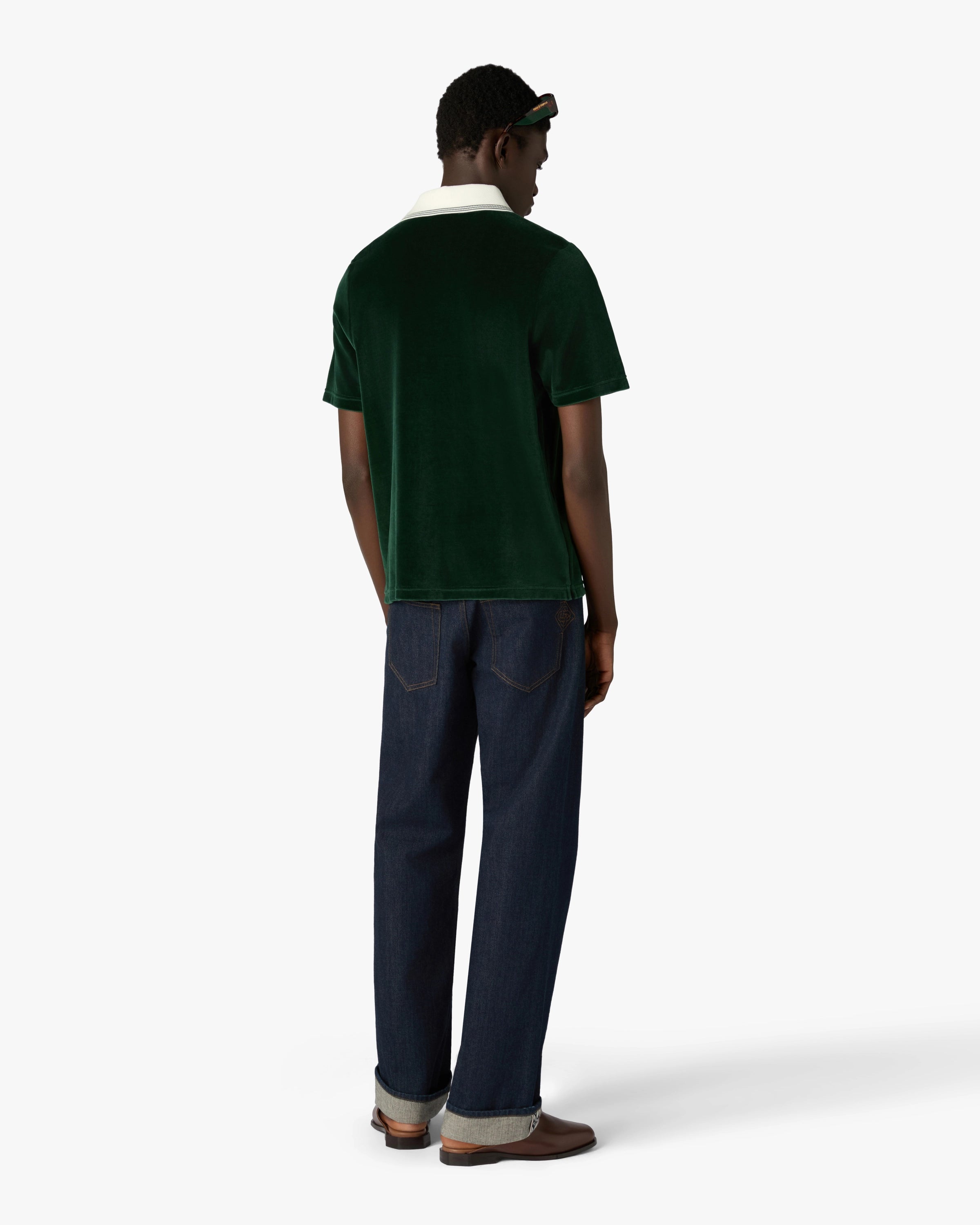 Casablanca Stripe Velour polo verde marrone ciniglia