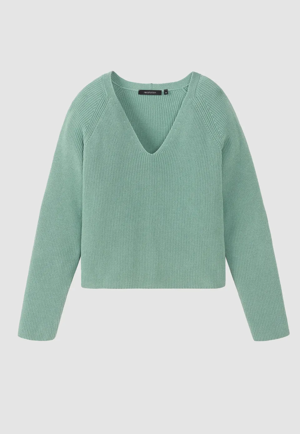 Recolution Arugula Maglione Scollo V Verde Salvia Cotone Bio