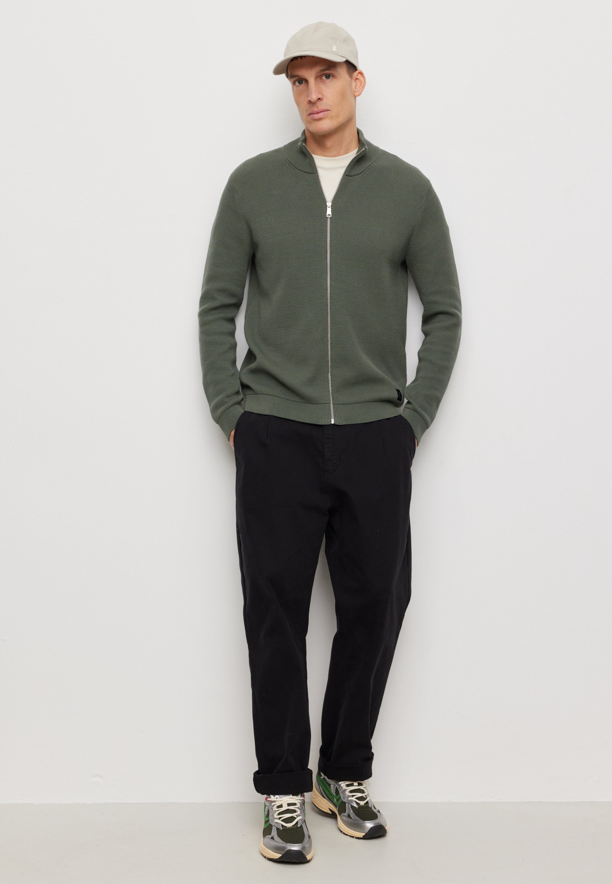Recolution Tarragon cardigan khaki scuro cotone bio