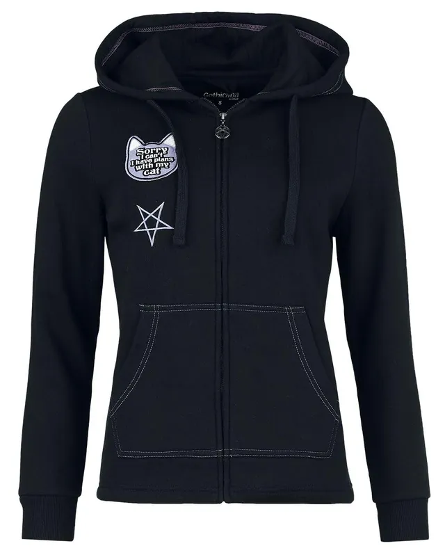 Gothicana by EMP Giacca con Cappuccio Nera Patch Gatto donna