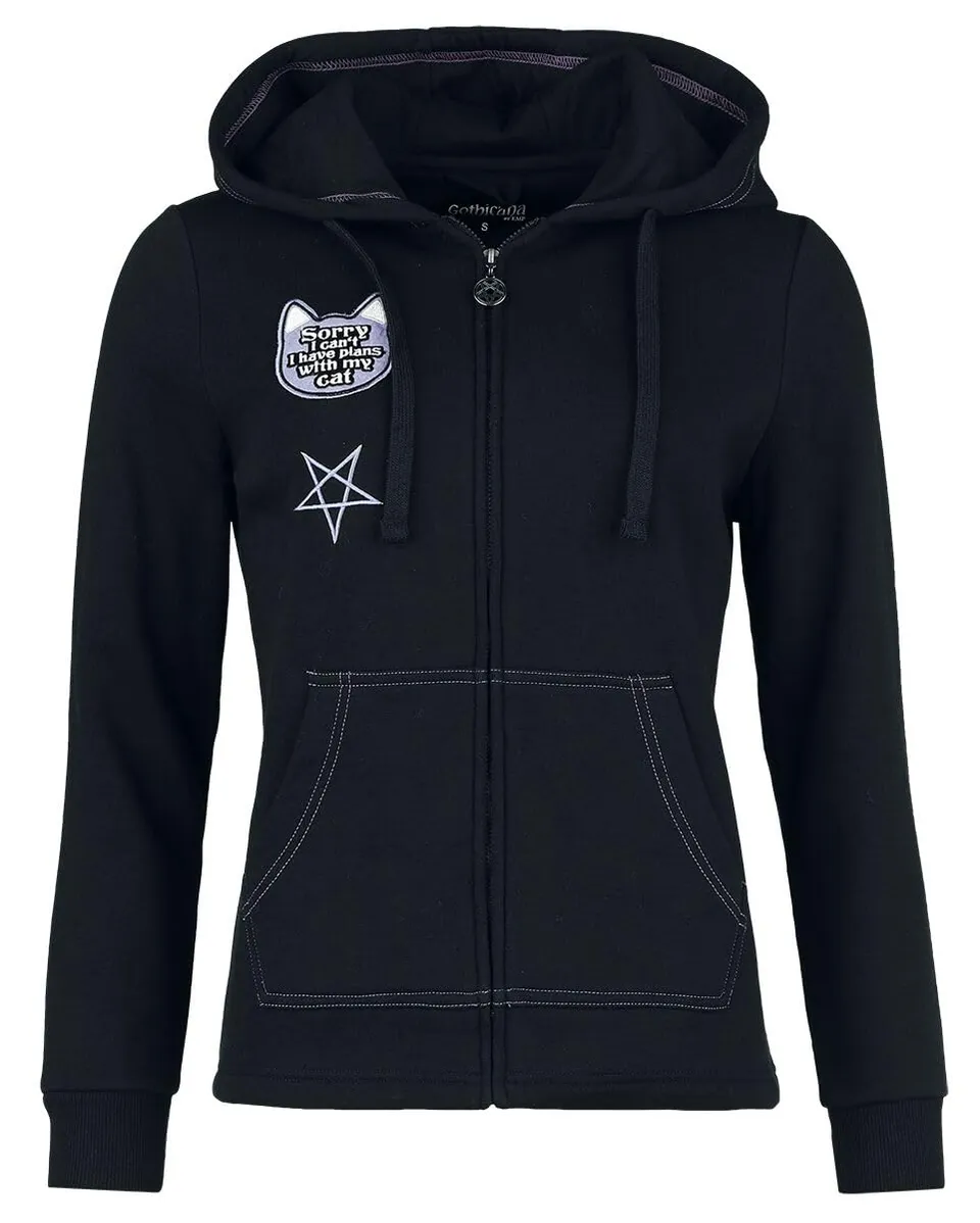 Gothicana by EMP Giacca con Cappuccio Nera Patch Gatto donna