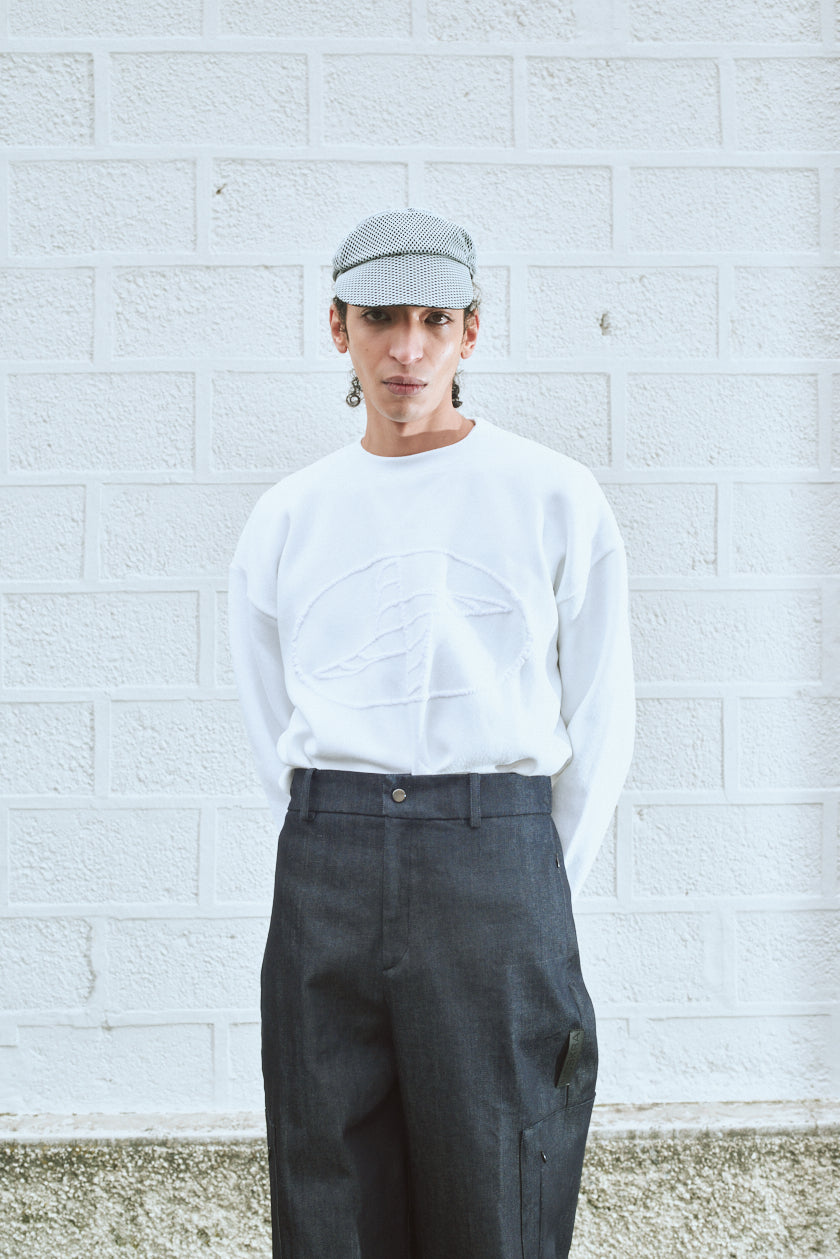 Noskra White Knitted Logo felpa bianca girocollo