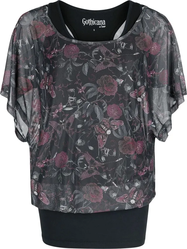 Gothicana by EMP Maglietta Nera Floreale All Over