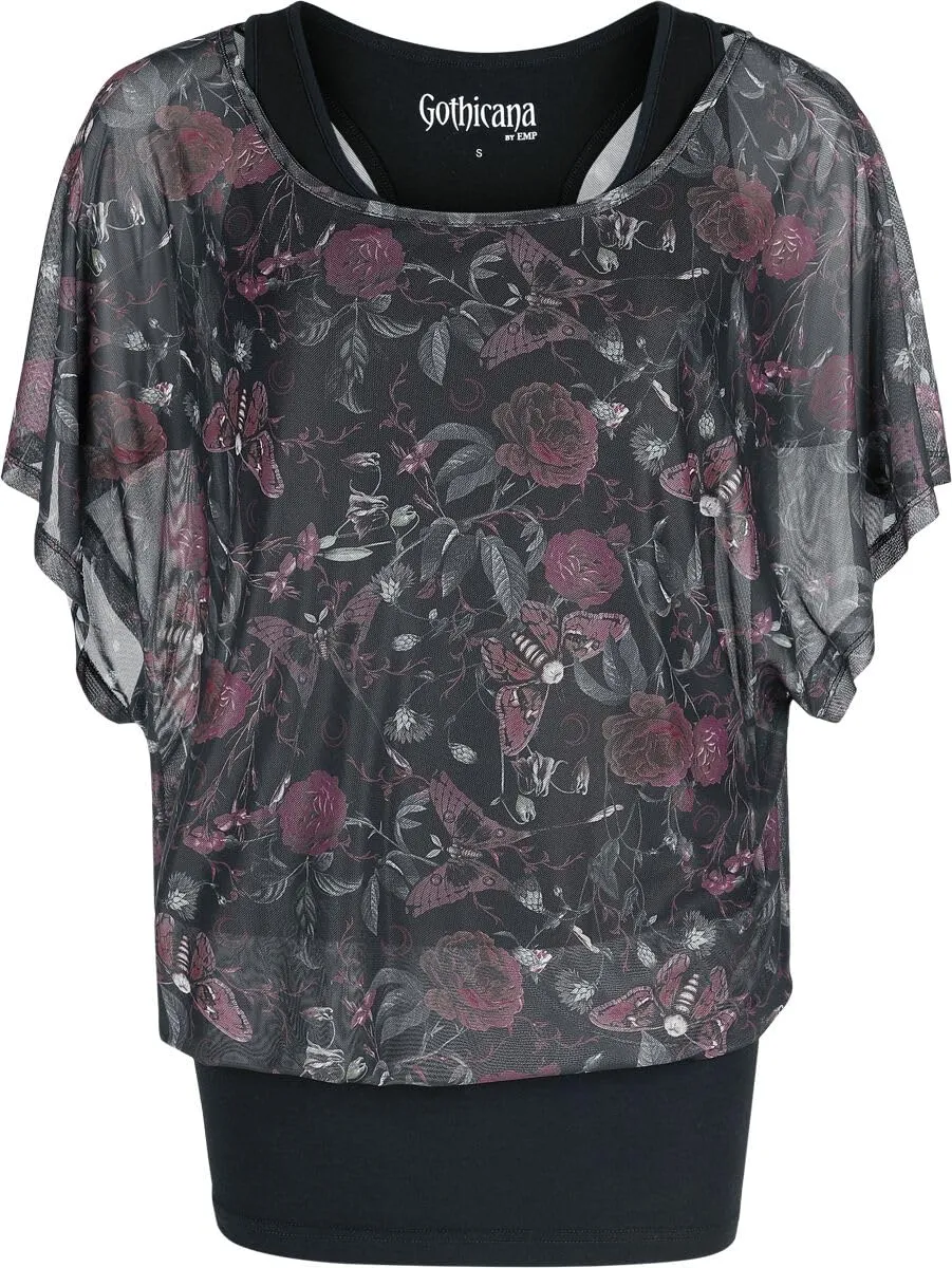 Gothicana by EMP Maglietta Nera Floreale All Over