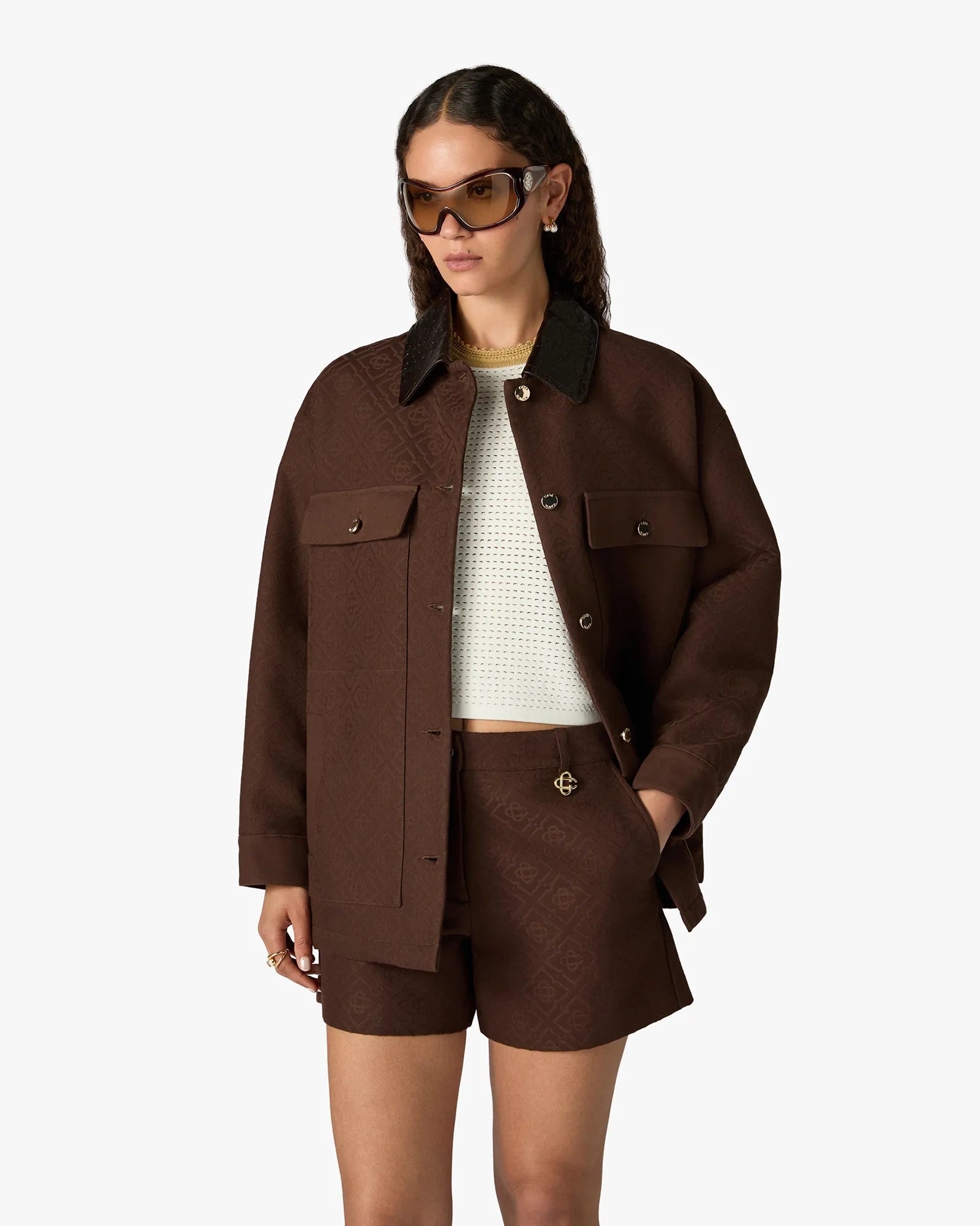 Casablanca Workwear giacca marrone pelle collo S