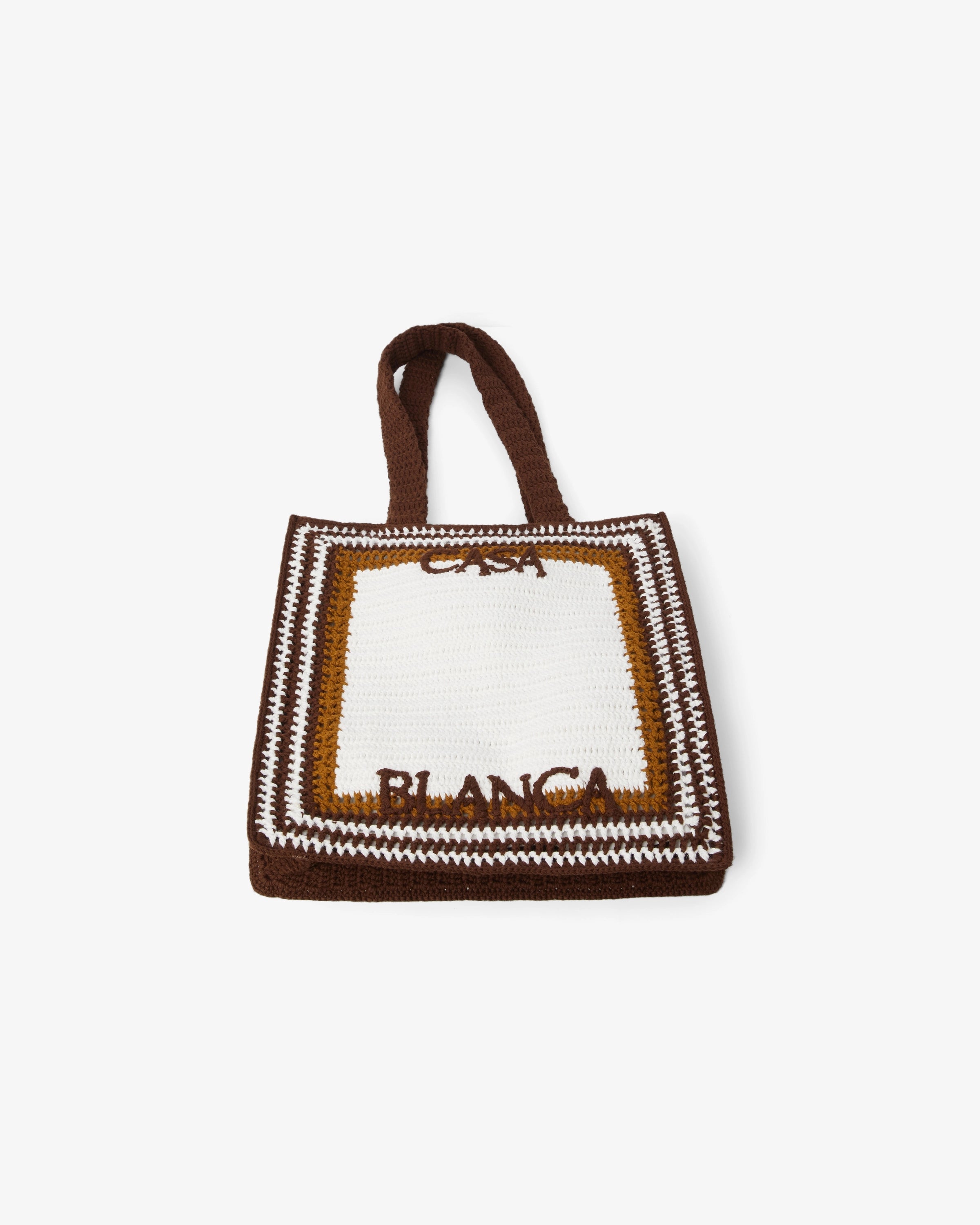 Casablanca borsa tote uncinetto bianco marrone tracolla spalla