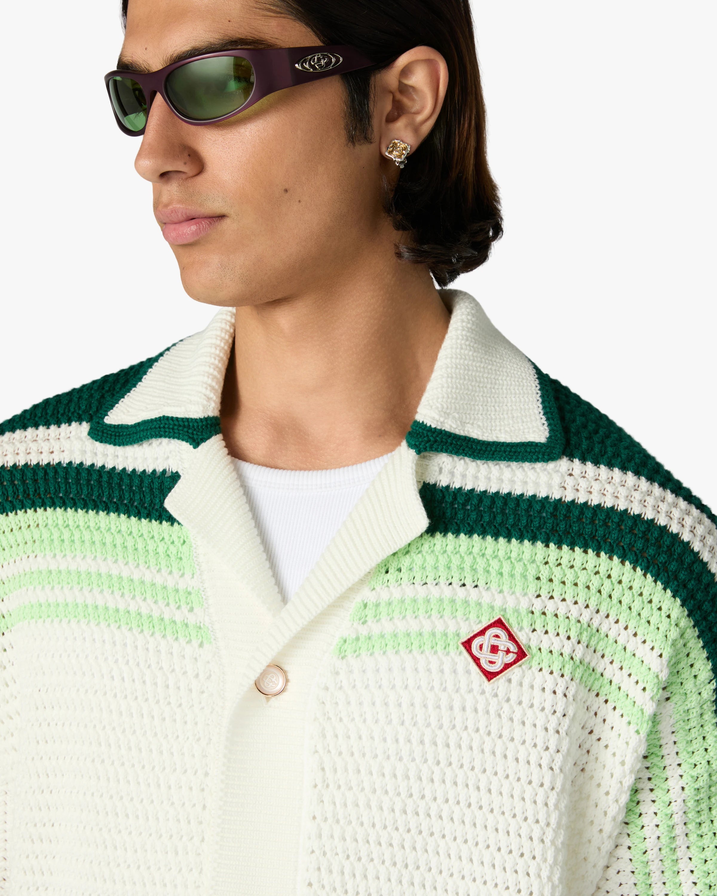 Casablanca Tennis Stripe camicia crochet verde