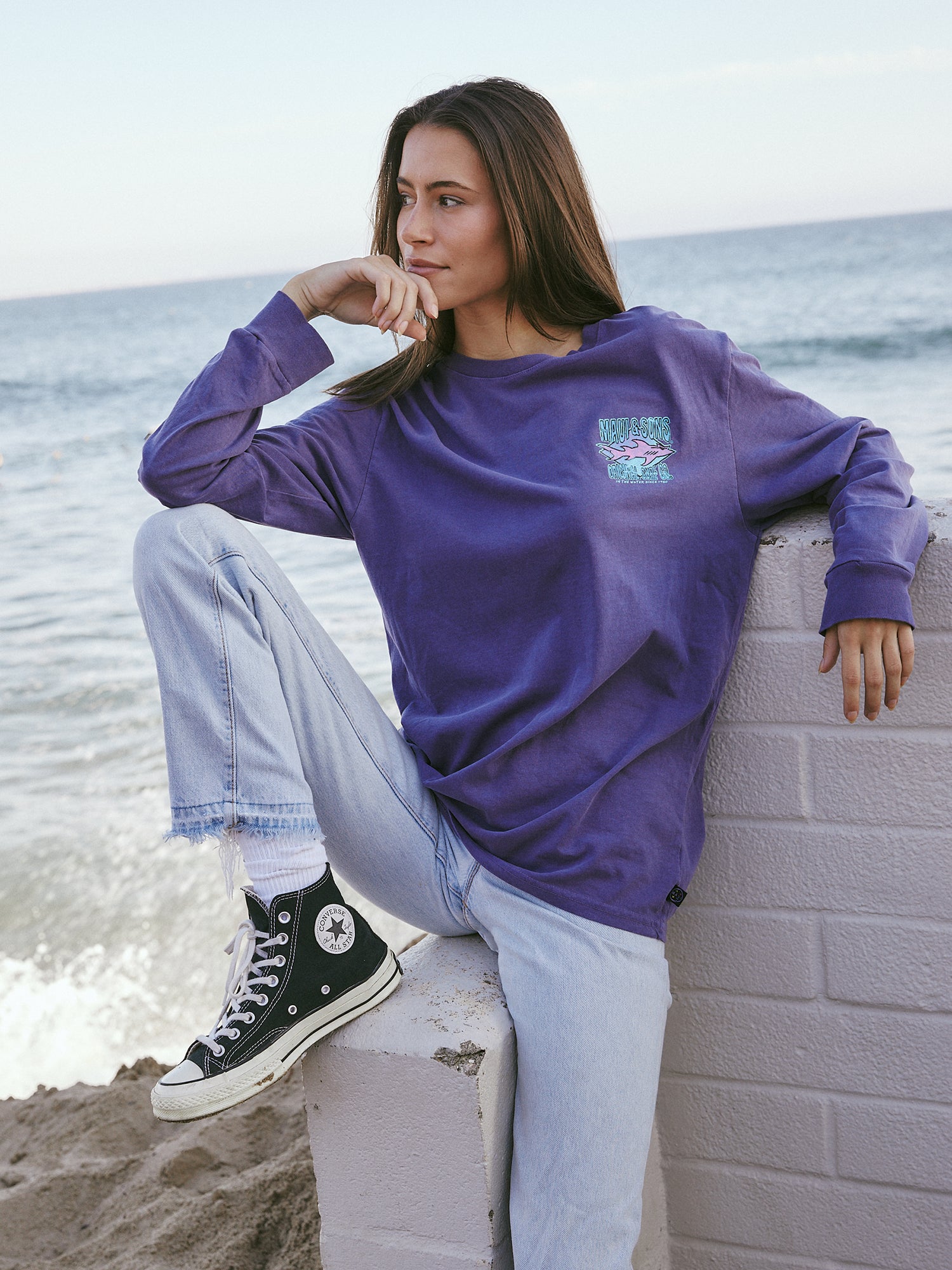 Maui and Sons Shark Surf Co. maglia manica lunga viola cotone