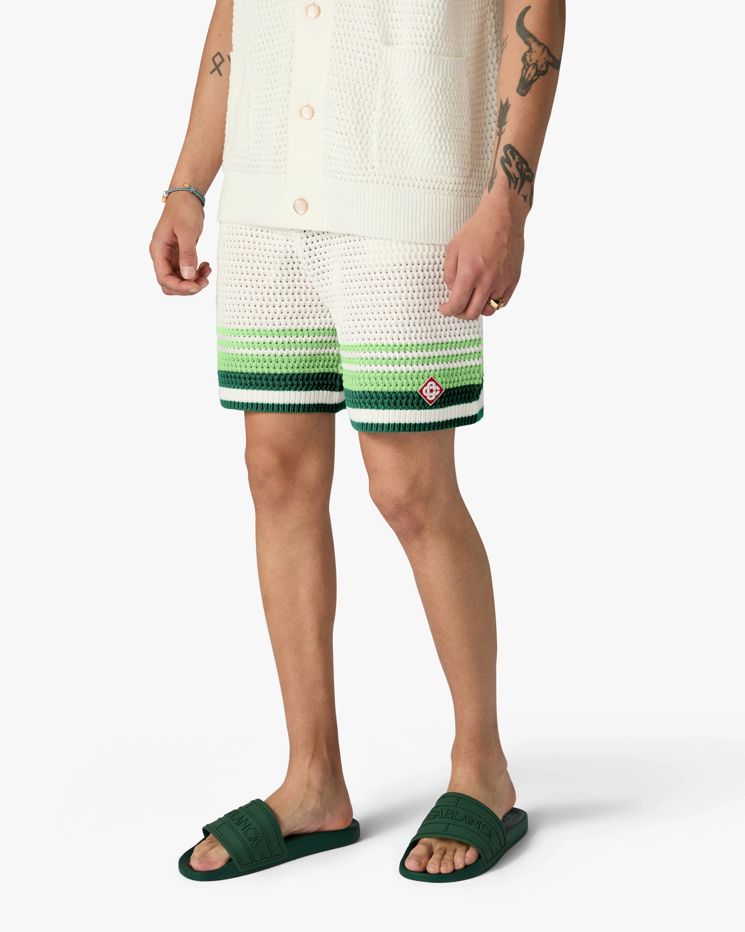 Casablanca Tennis Stripe shorts crochet verdi bianco