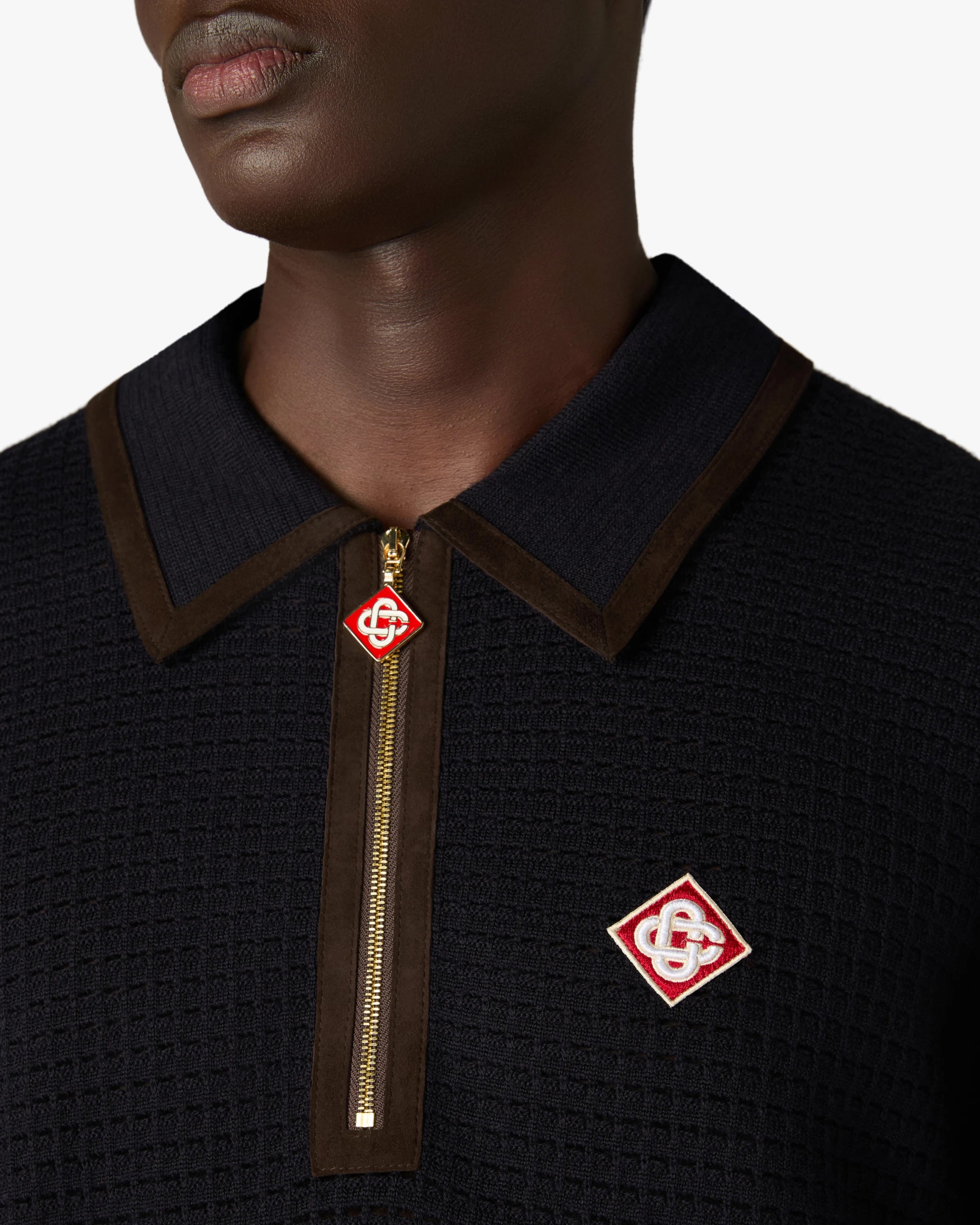 Casablanca Waffle Stitch Polo Lana Blu Manica Lunga