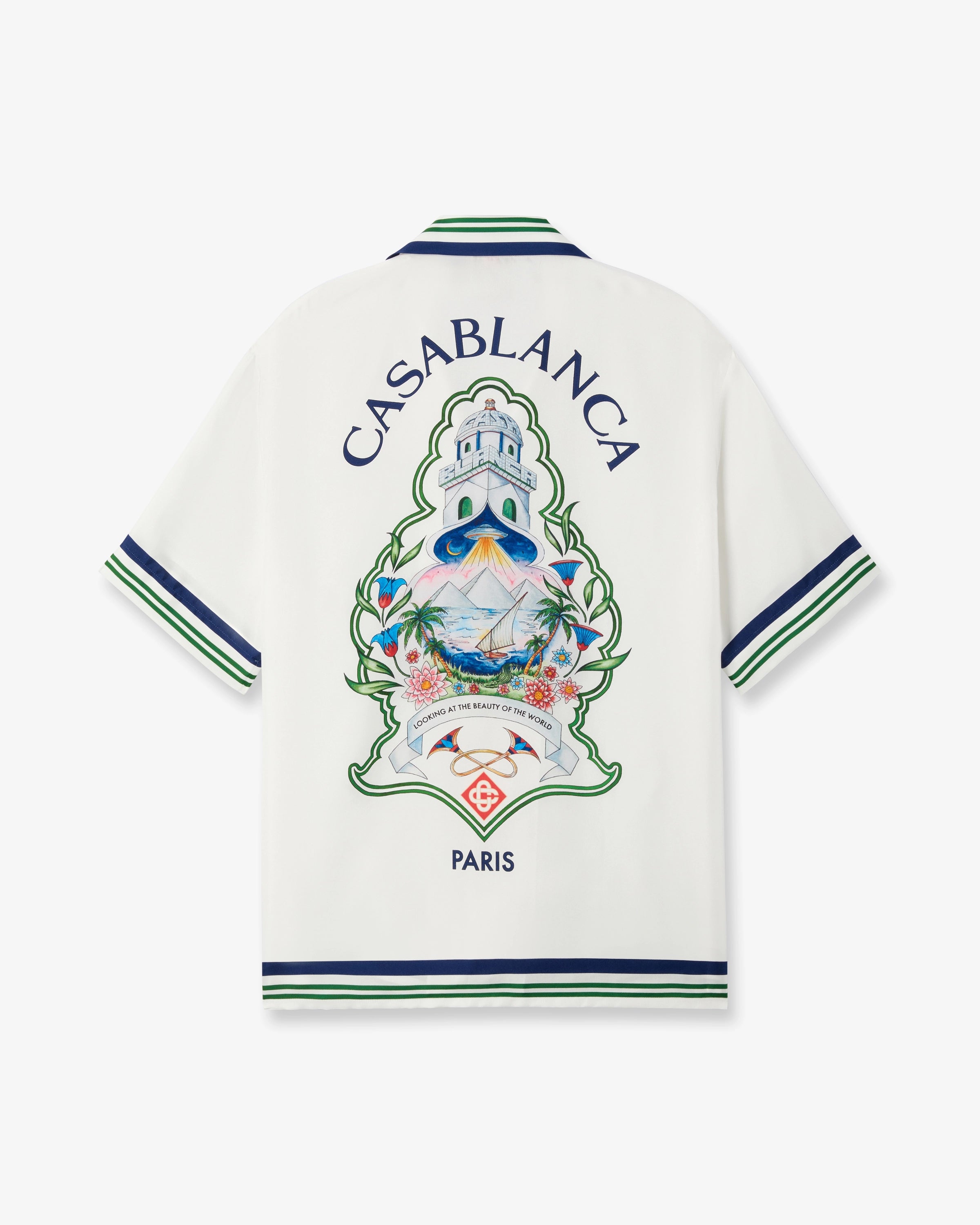 Casablanca Hotel Emblem camicia seta bianca manica corta