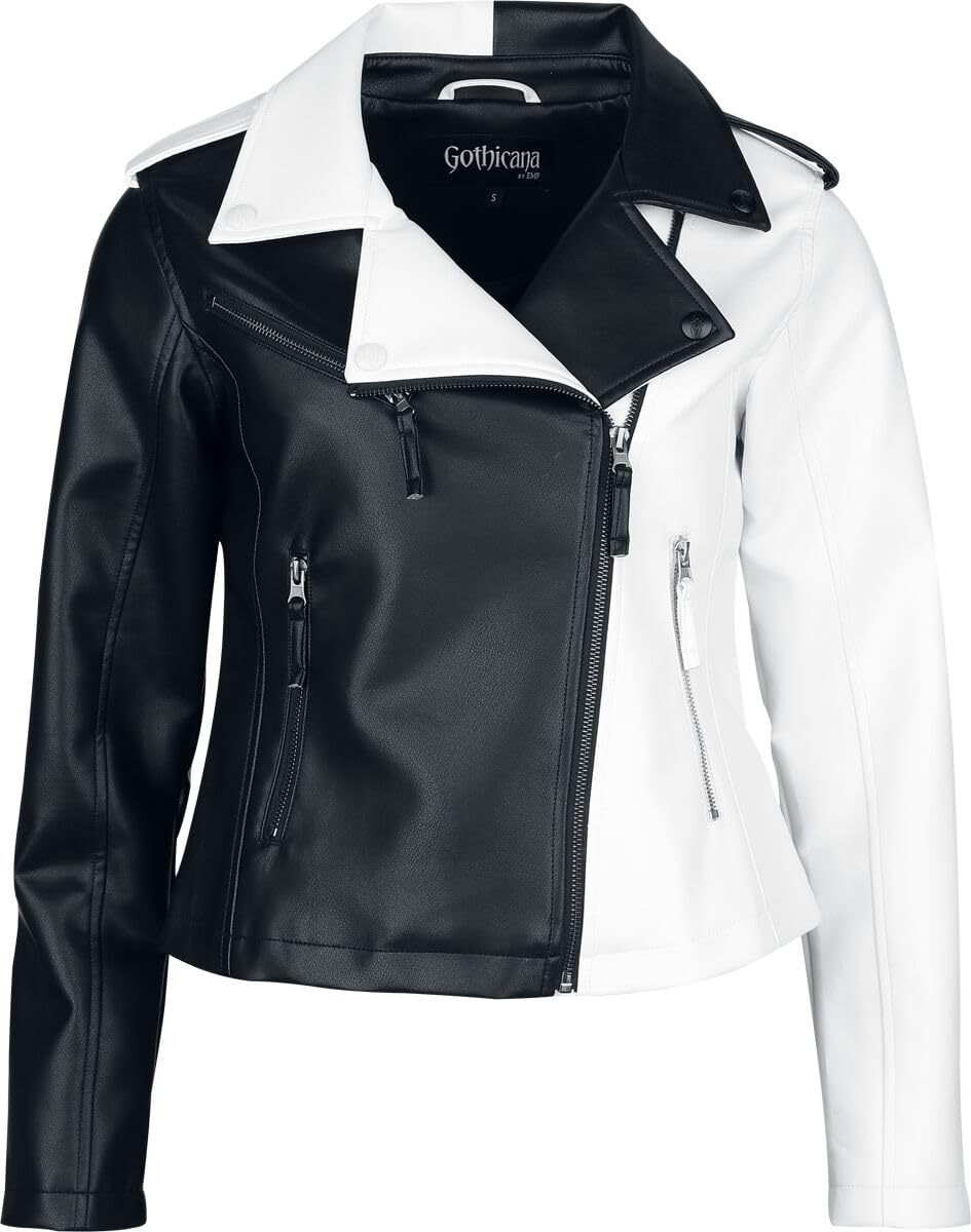 Gothicana by EMP Biker giacca S ecopelle bianca e nera