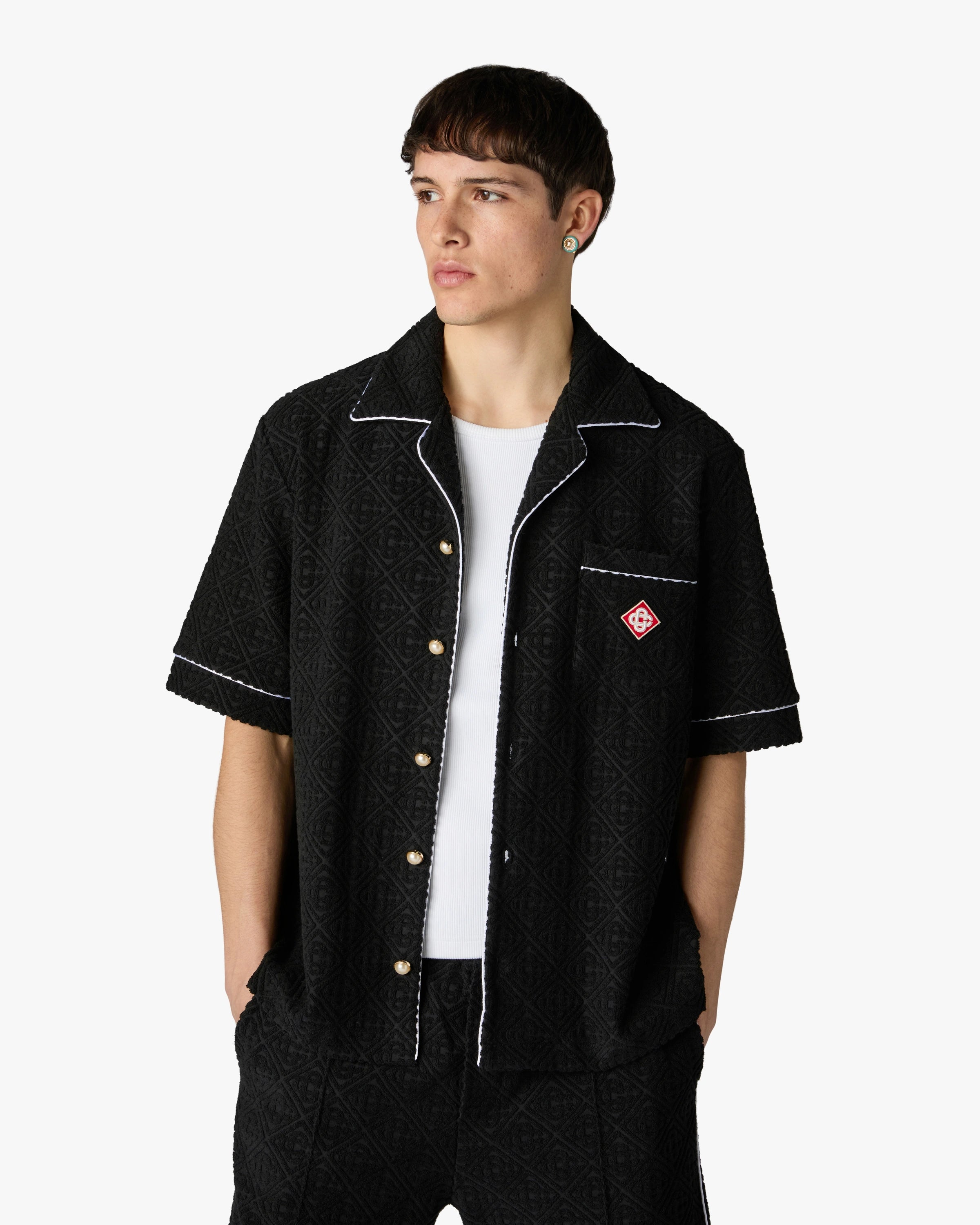 Casablanca Towelling Monogram camicia nera spugna monogram