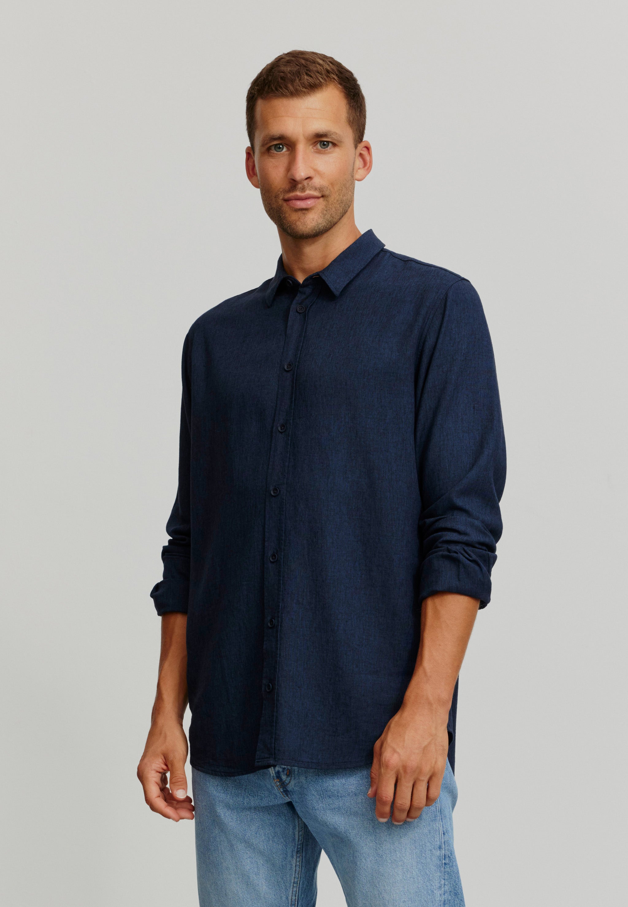 Recolution NUTMEG Camicia Lino Blu Navy Manica Lunga