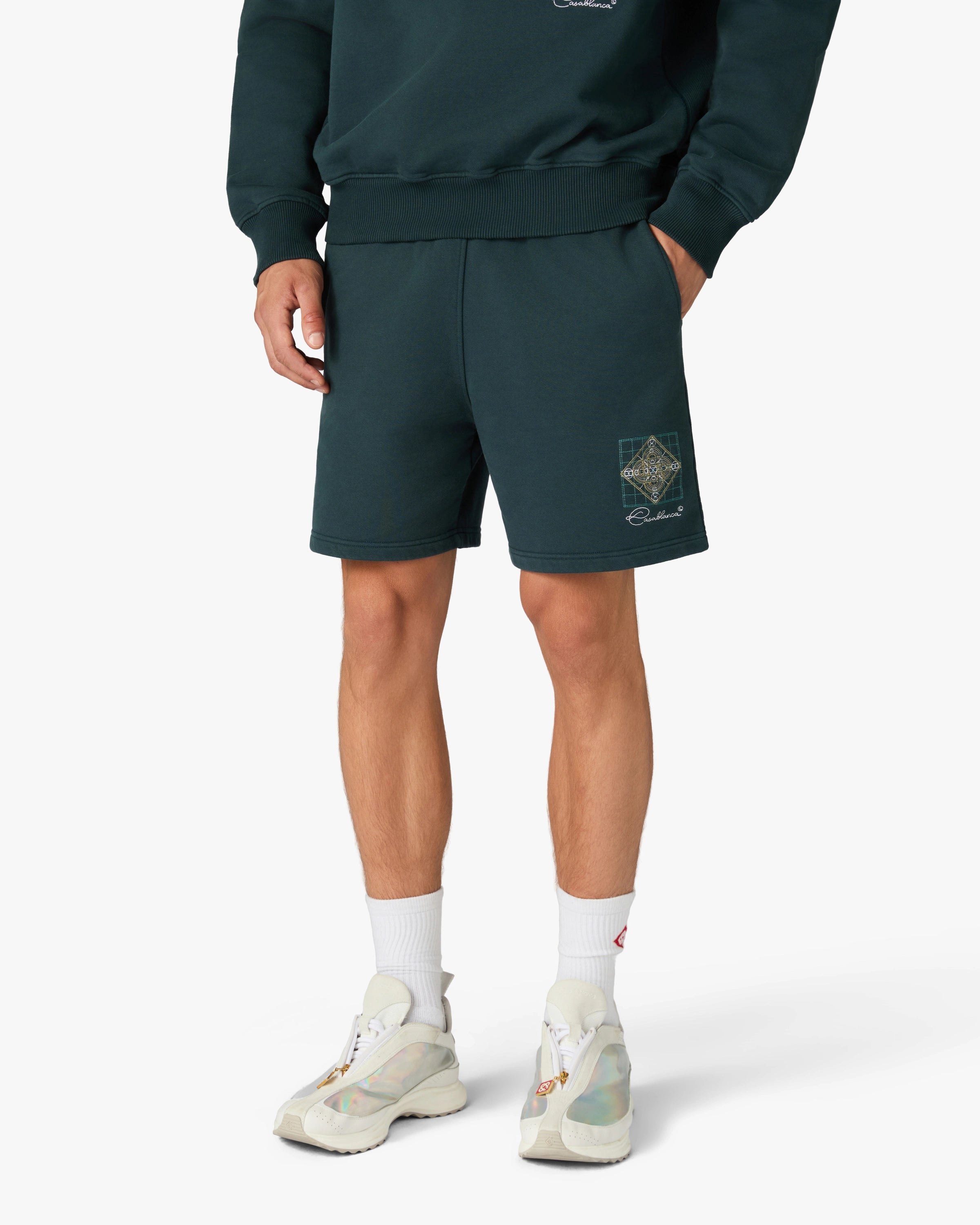 Casablanca Geometrie Sacree pantaloncini cotone verde petrolio
