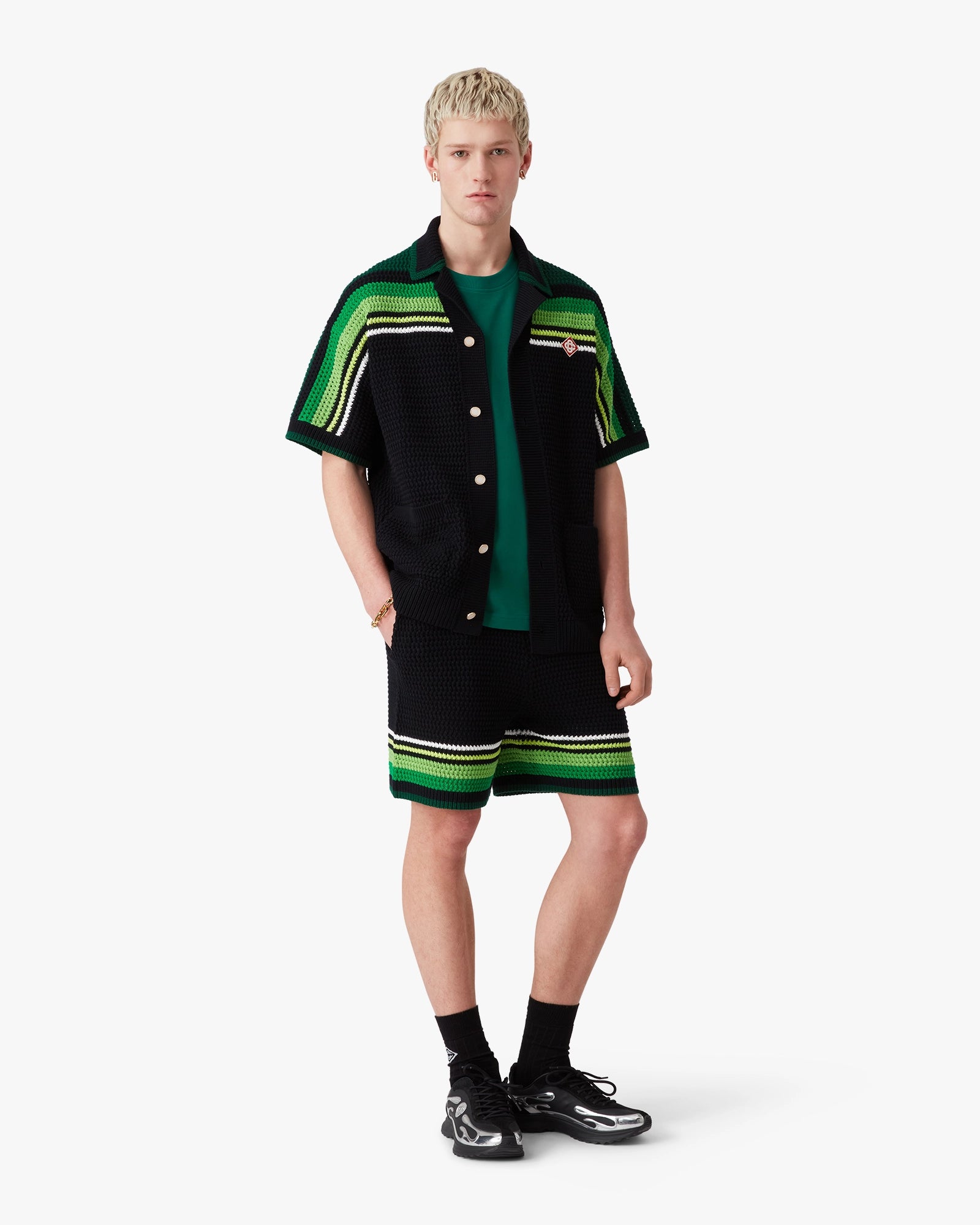 Casablanca Striped Crochet camicia nera verde cotone