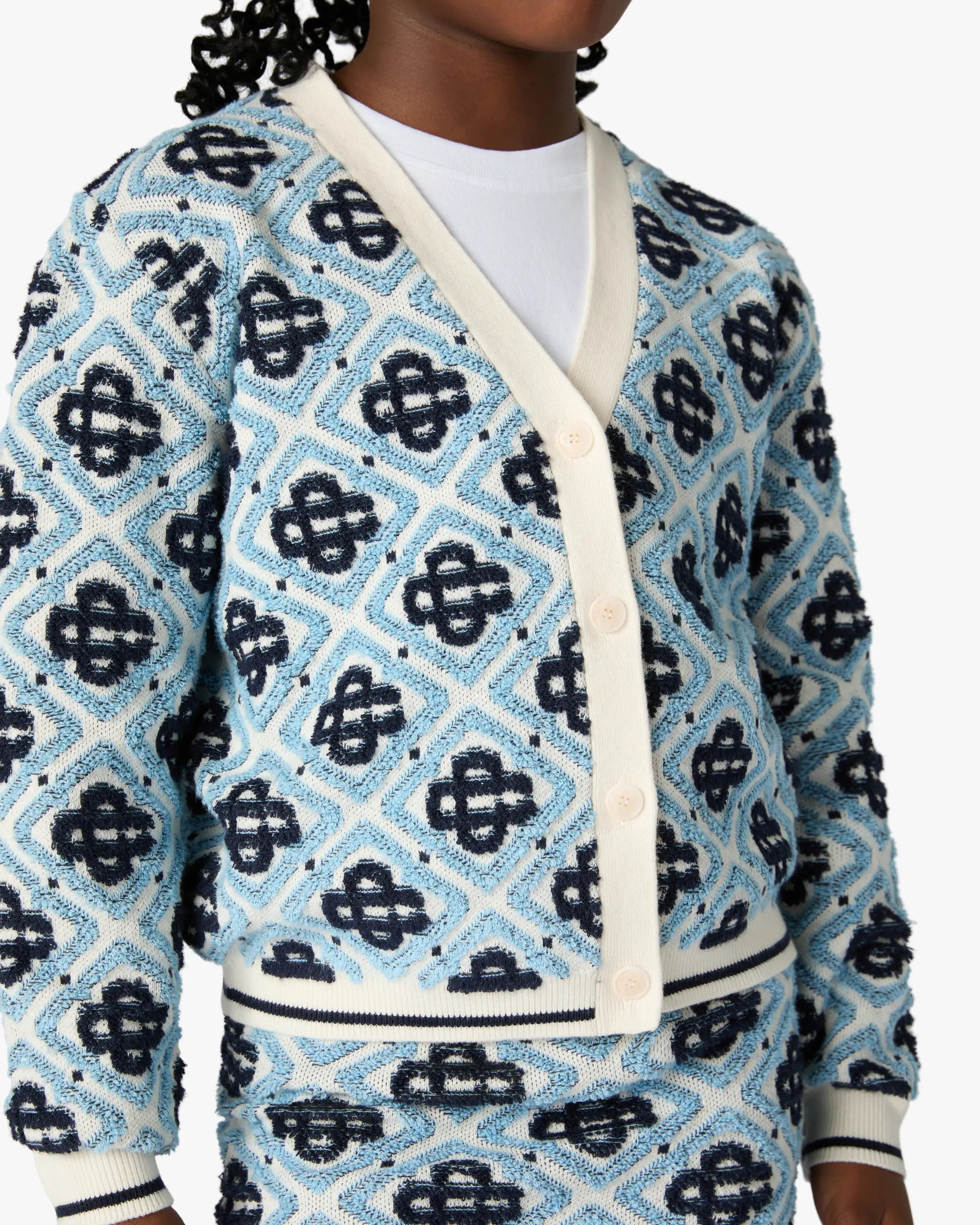Casablanca Monogram cardigan bambino blu lana