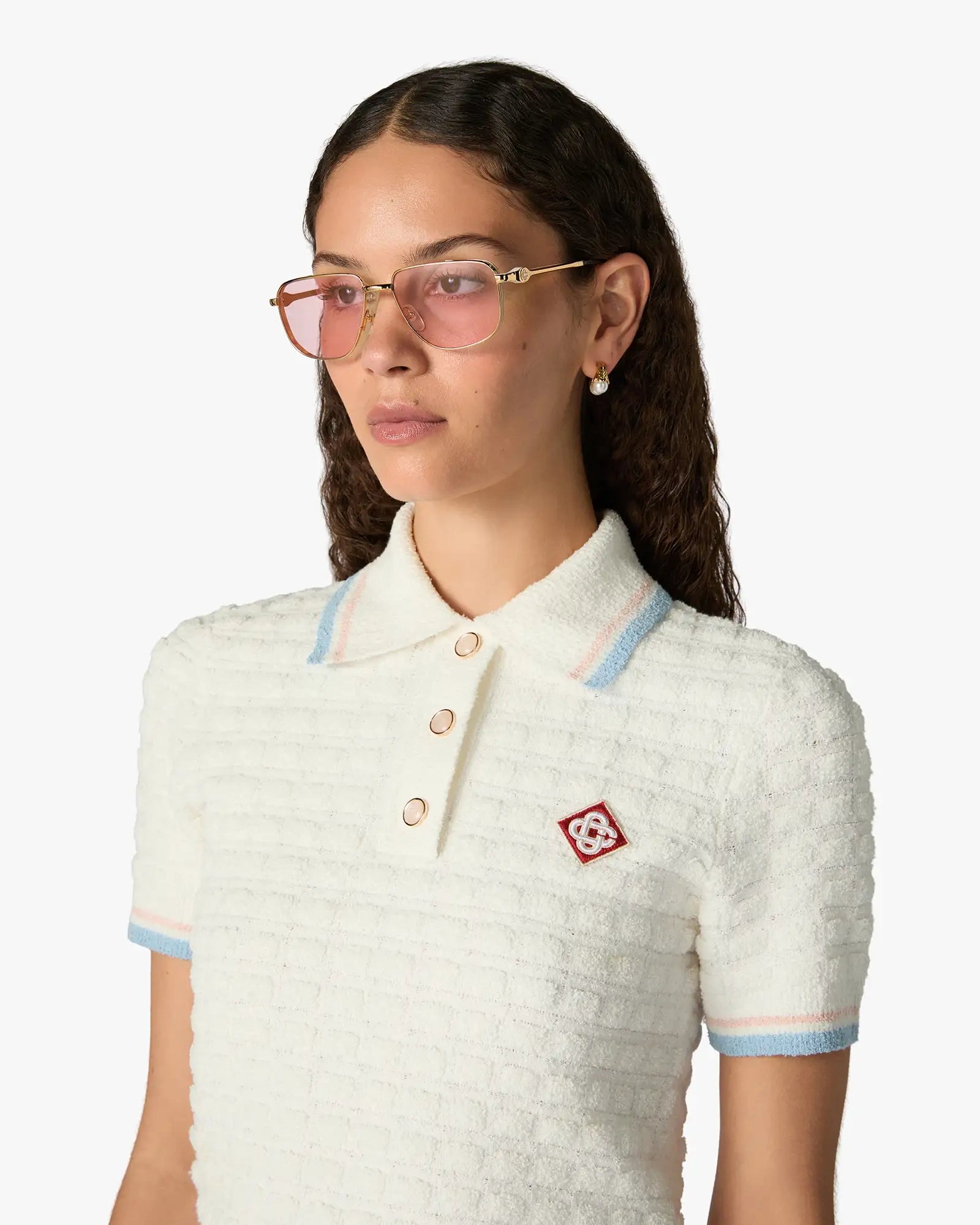 Casablanca Tennis polo donna bianca bouclé manica corta
