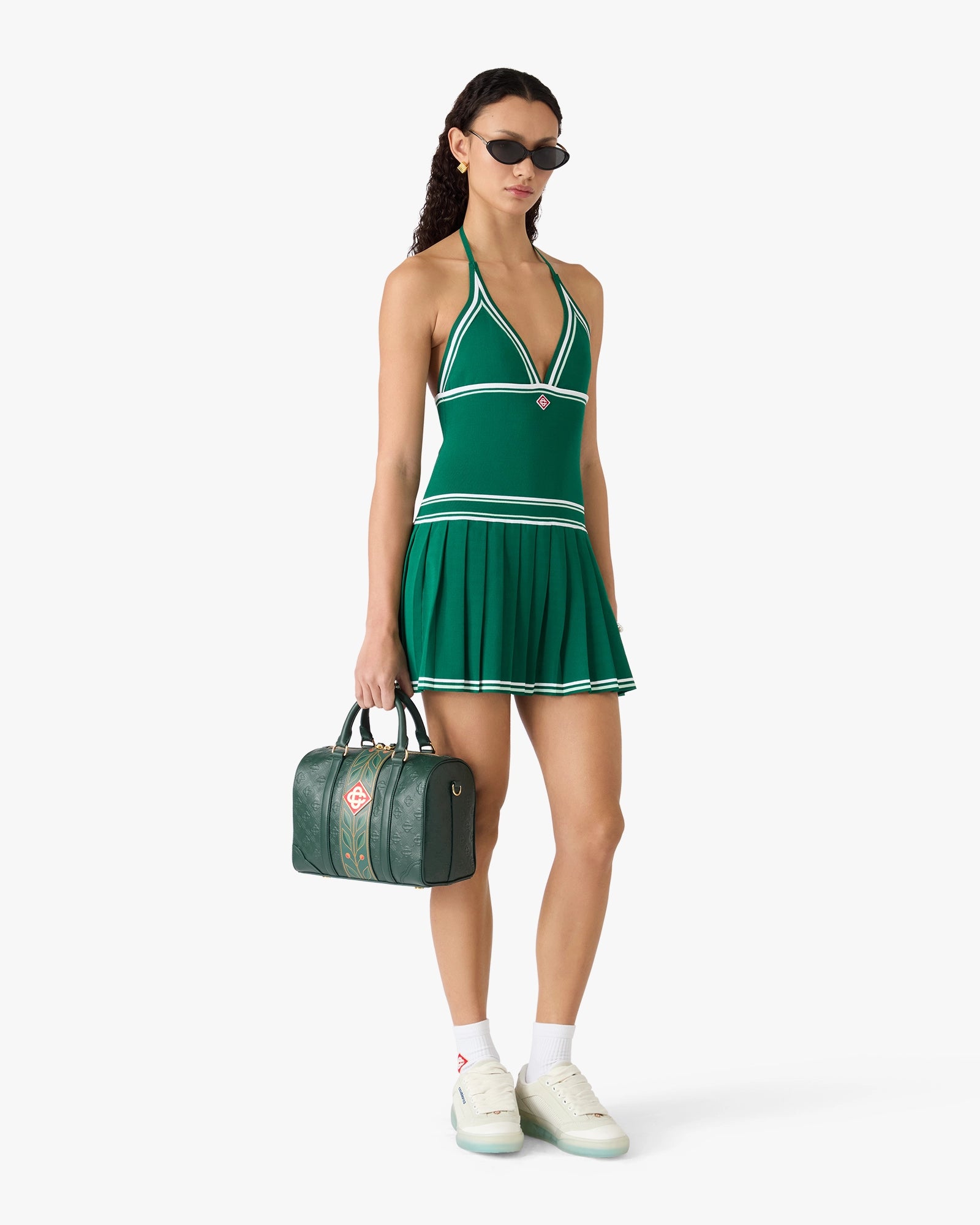 Casablanca Halter mini abito verde plissettato
