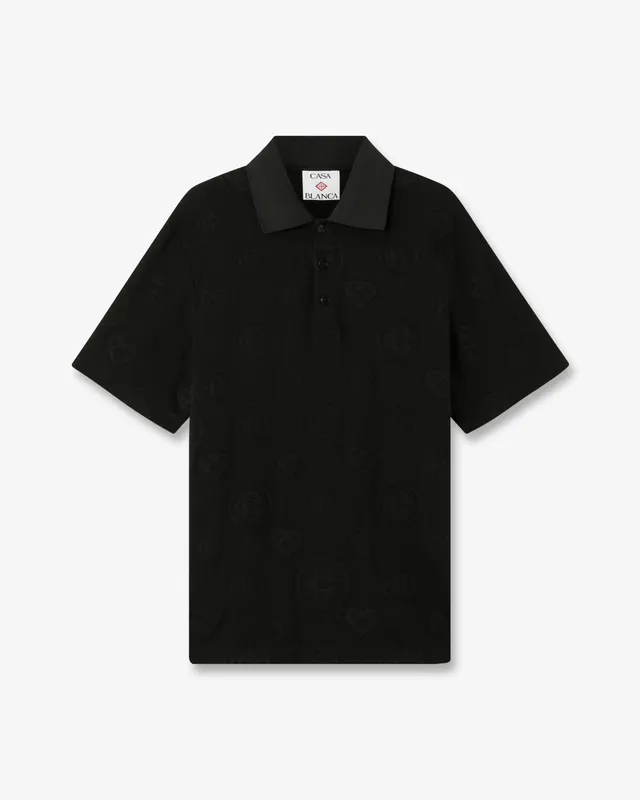 Casablanca Applique Monogram polo manica corta nero cotone bio