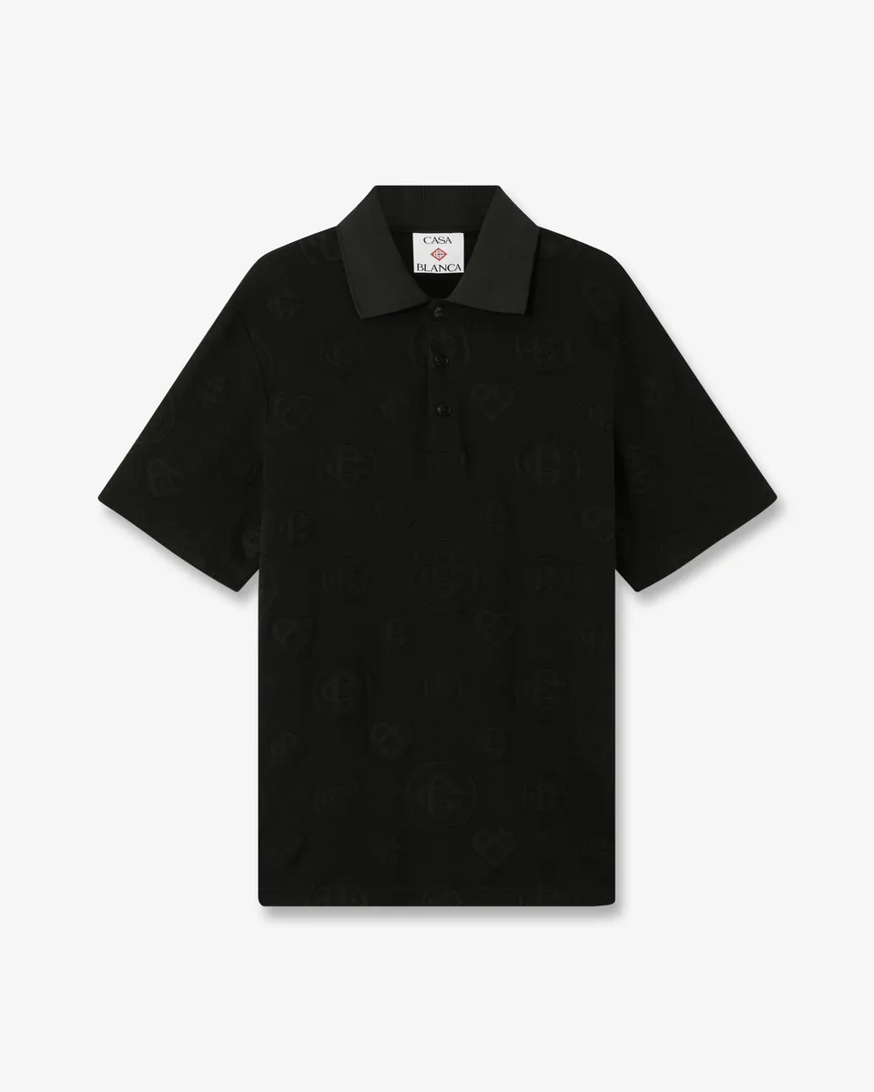 Casablanca Applique Monogram polo manica corta nero cotone bio