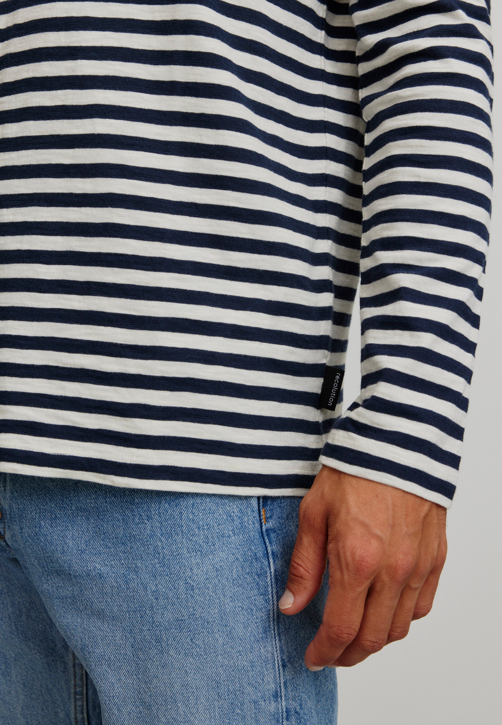 Recolution Maca Stripes maglia manica lunga dark navy cotone bio