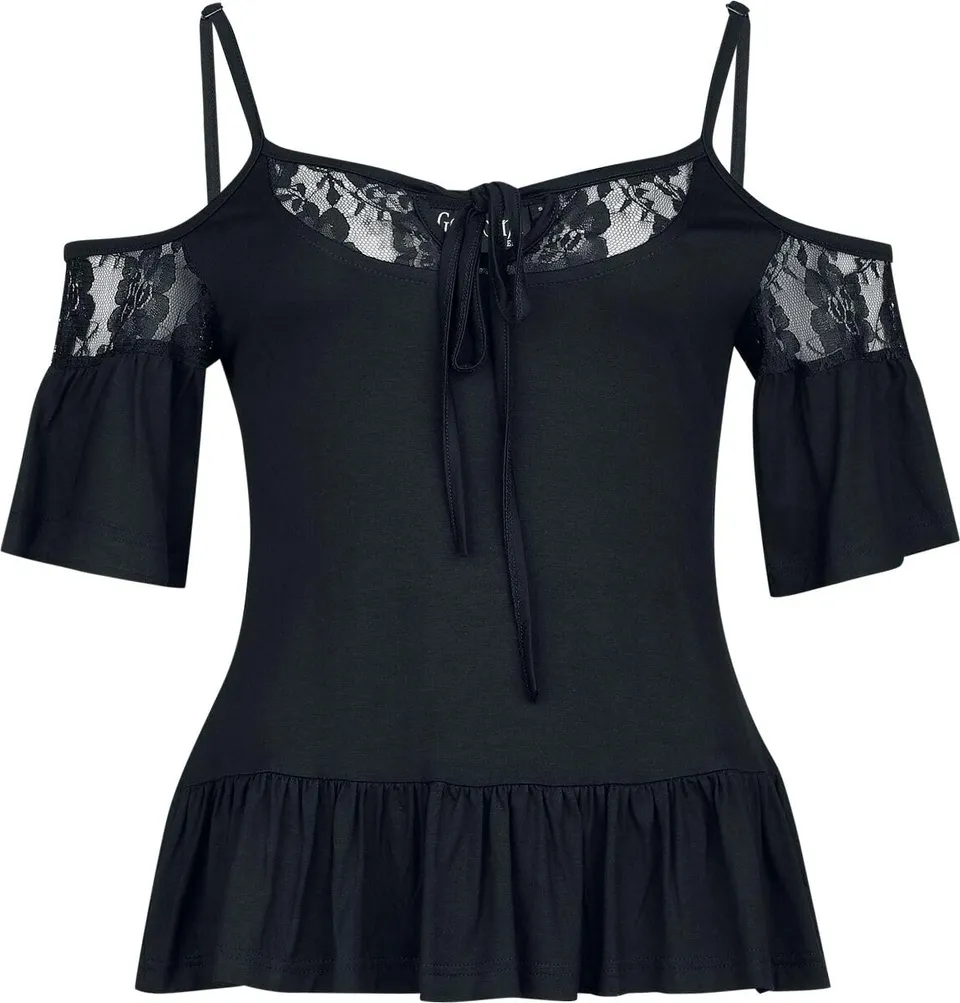 Gothicana by EMP t-shirt donna nera spalle scoperte