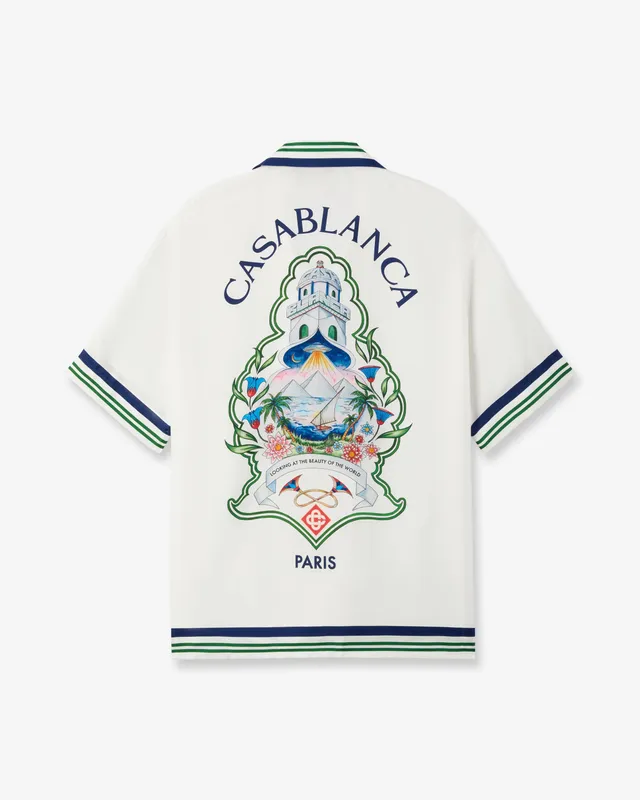 Casablanca Hotel Emblem camicia seta bianca manica corta