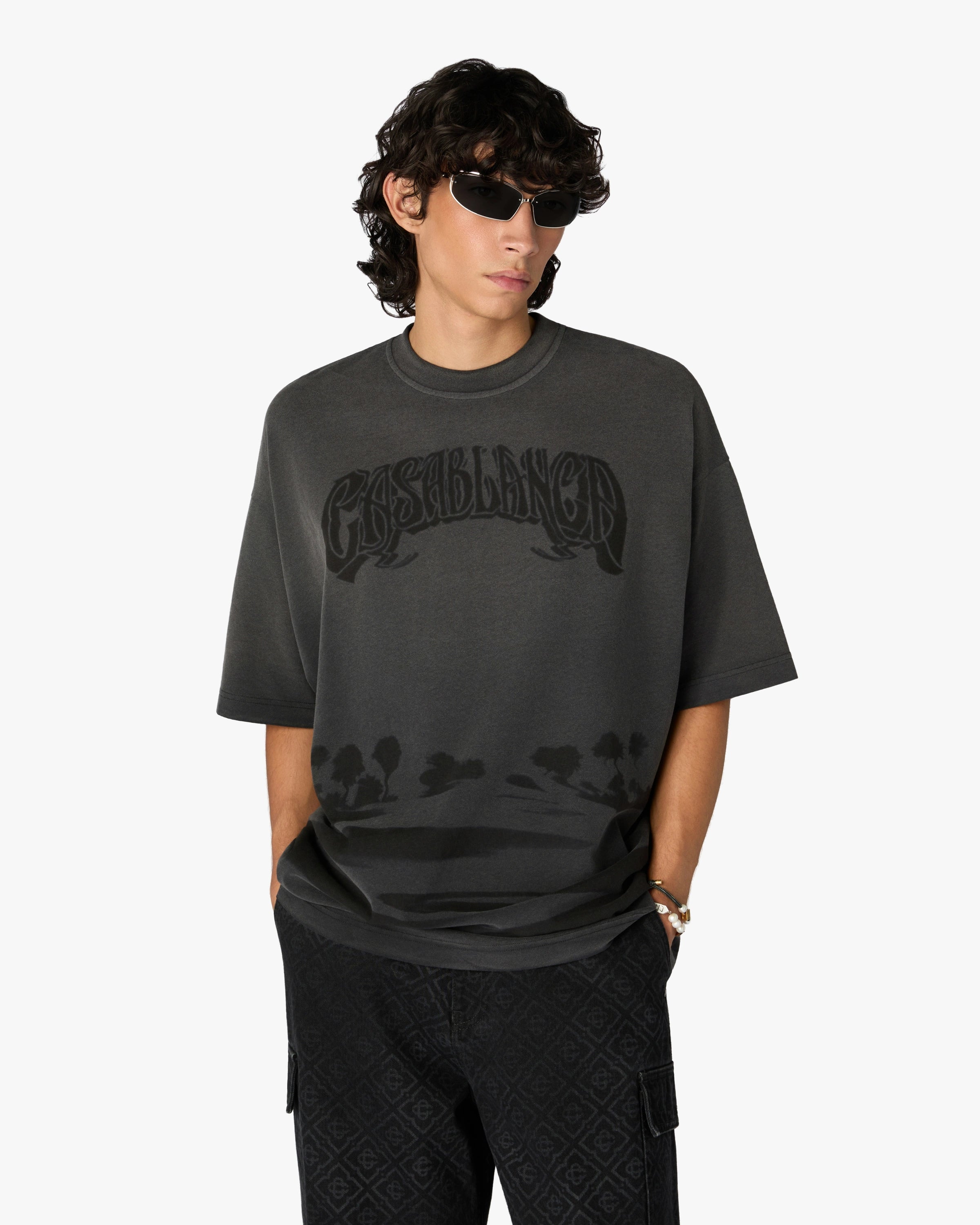 Casablanca Black Sands t-shirt nera cotone organico oversize