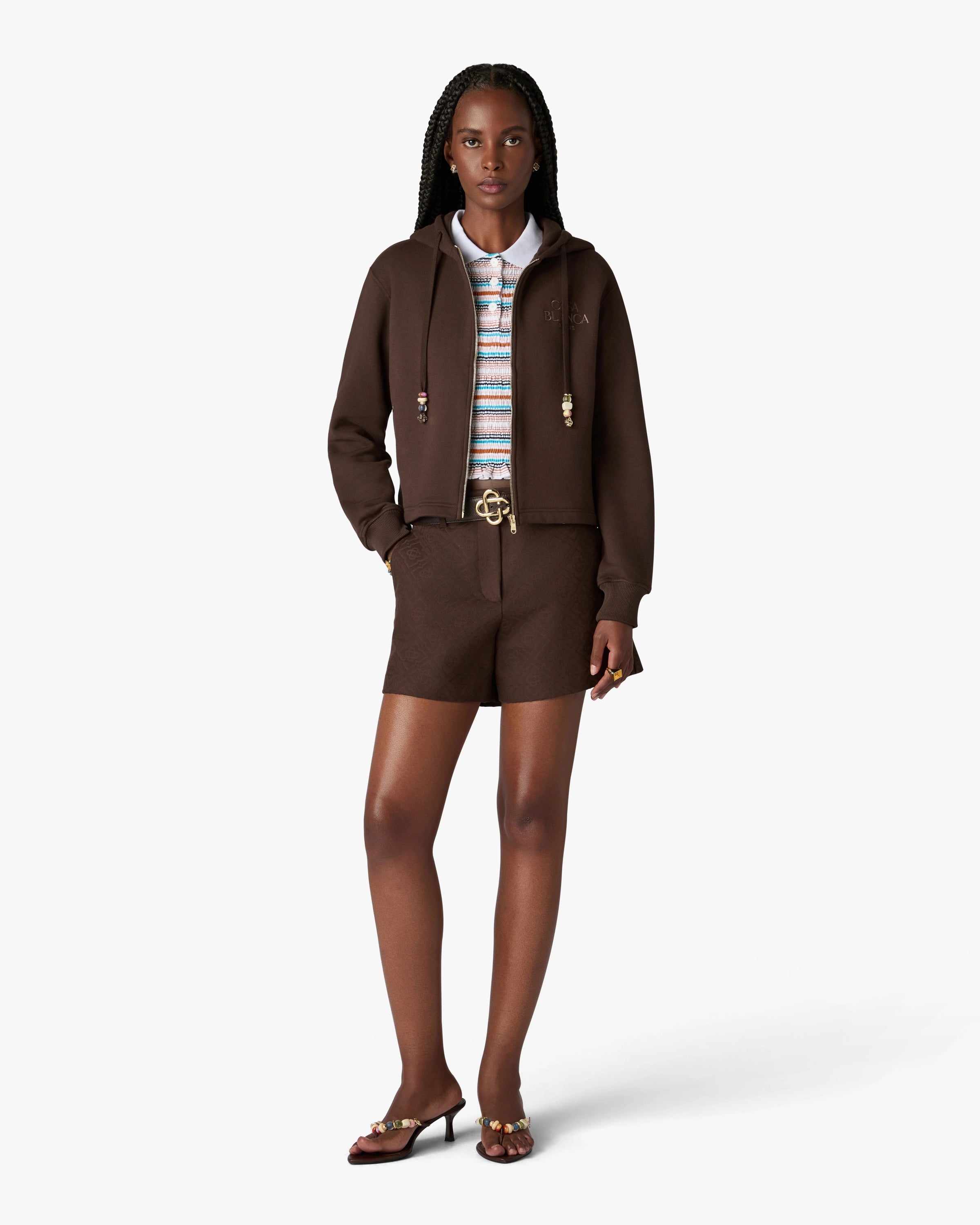 Casablanca Cropped felpa zip marrone cashmere