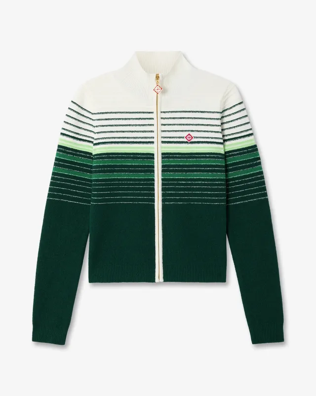 Casablanca Boucle Stripe giacca zip bianco verde vestibilità comoda