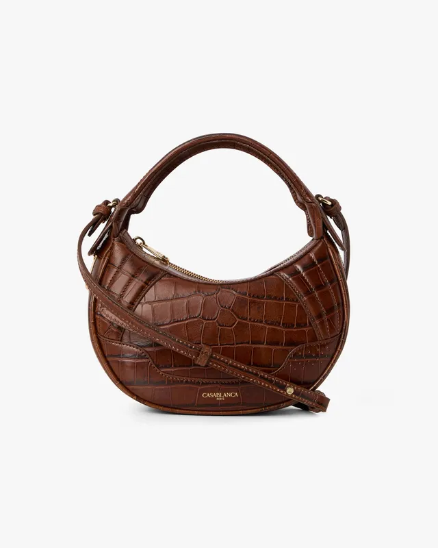 Casablanca Biker borsa pelle marrone stampa coccodrillo