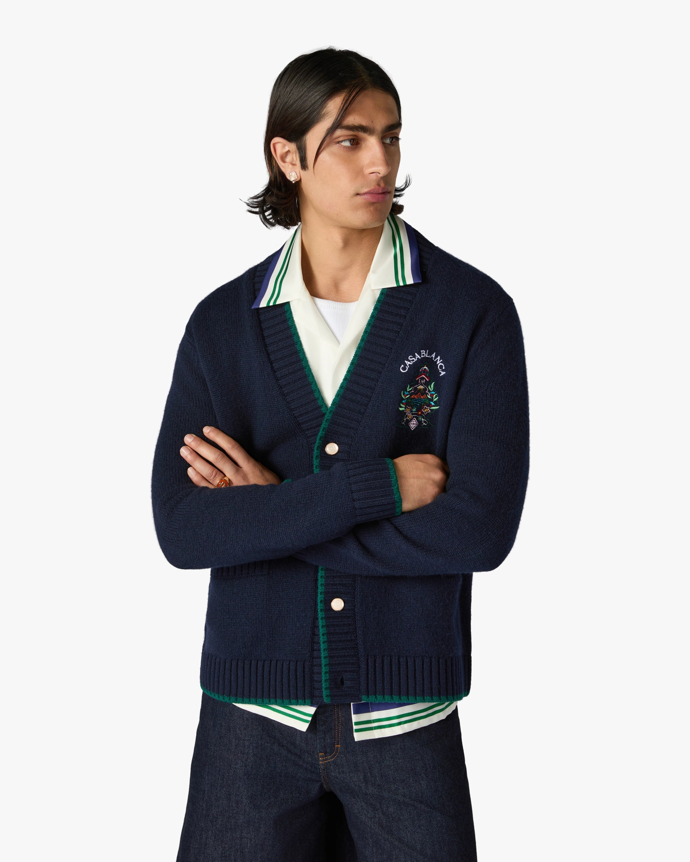 Casablanca Hotel Emblem cardigan lana blu navy taglia M