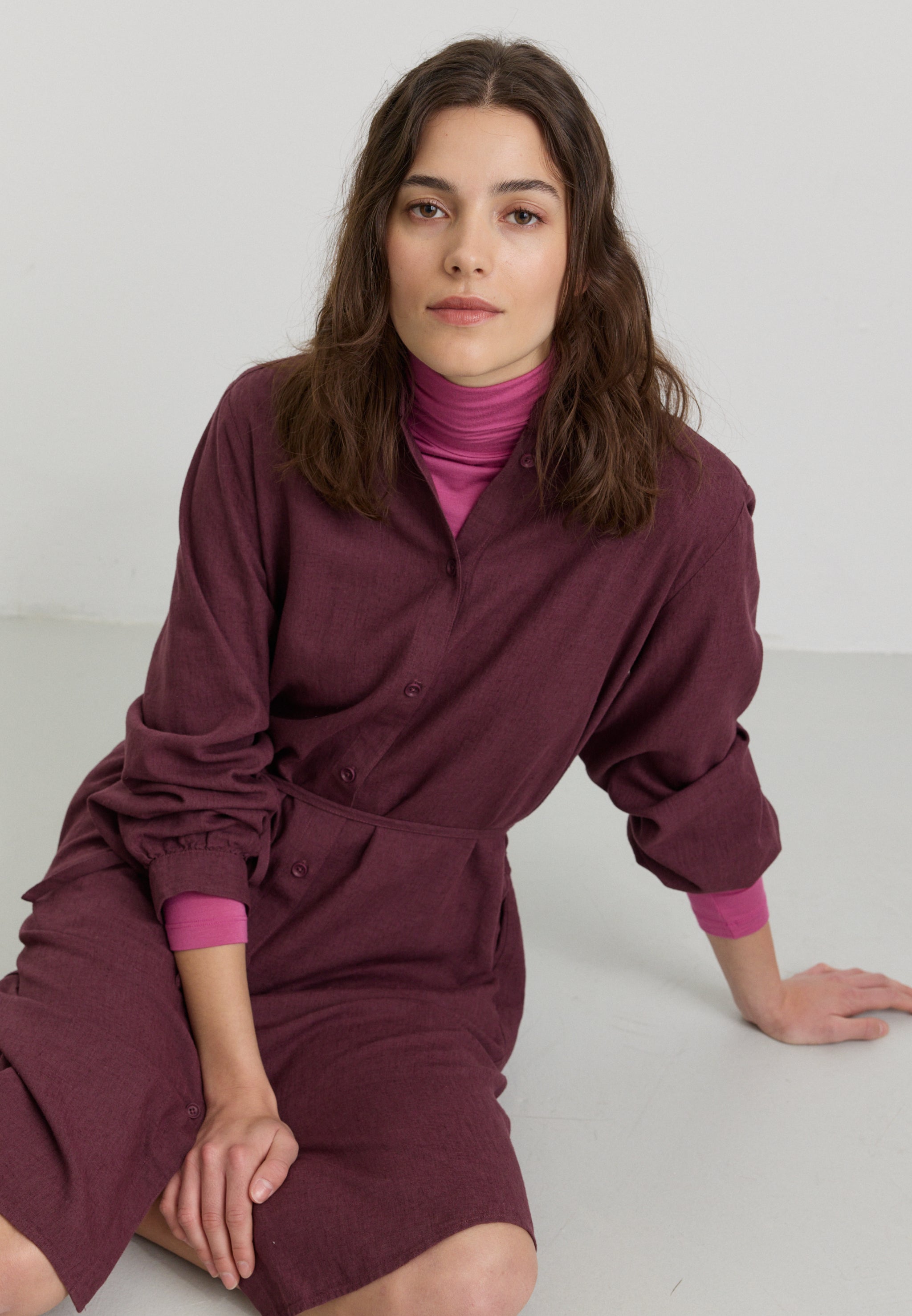 Recolution Melon vestito prugna lino cintura