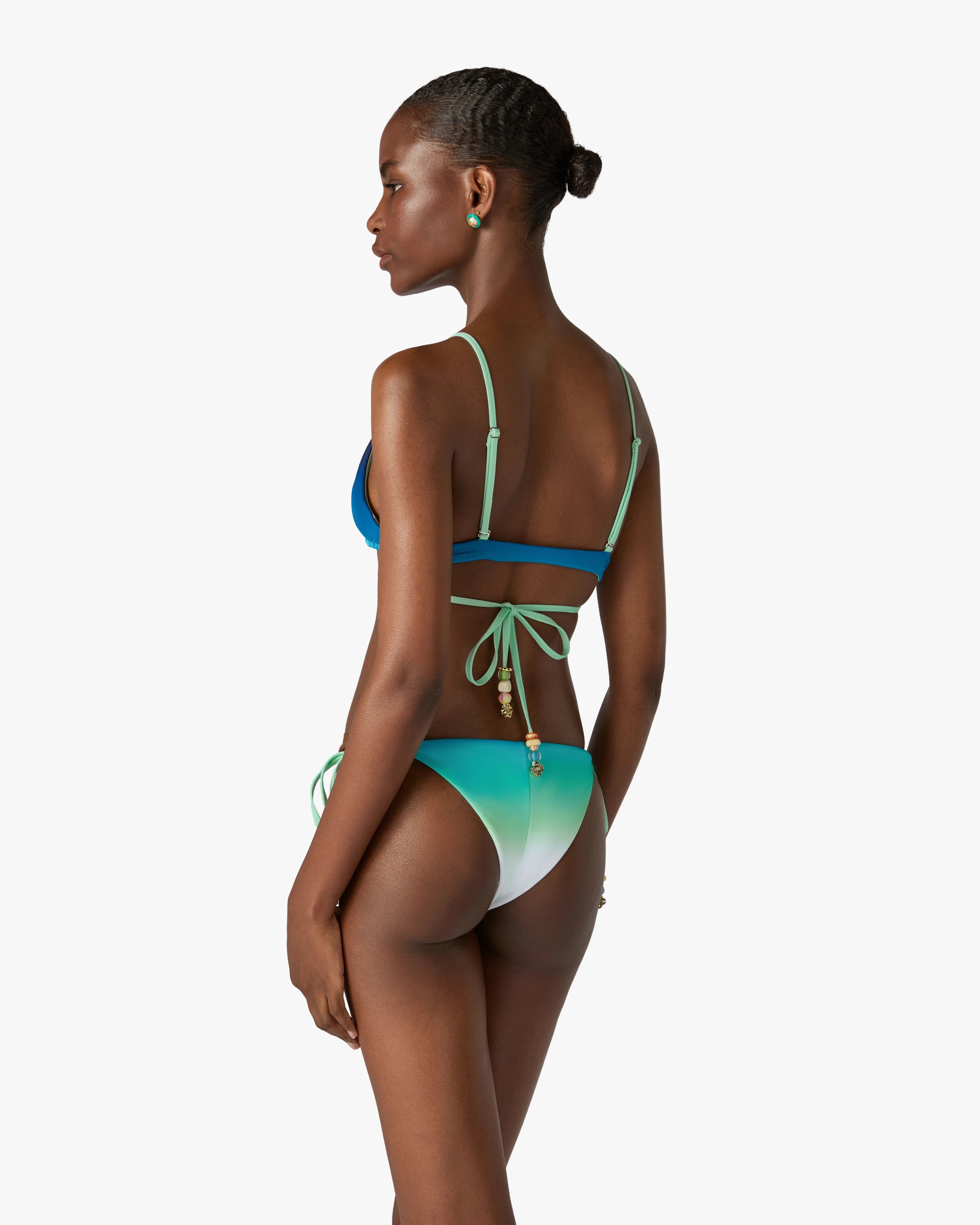 Casablanca Gradient slip bikini blu verde con perline
