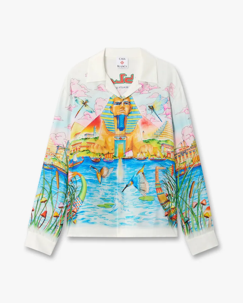 Casablanca Egypt Camicia Lino Multicolore Manica Lunga