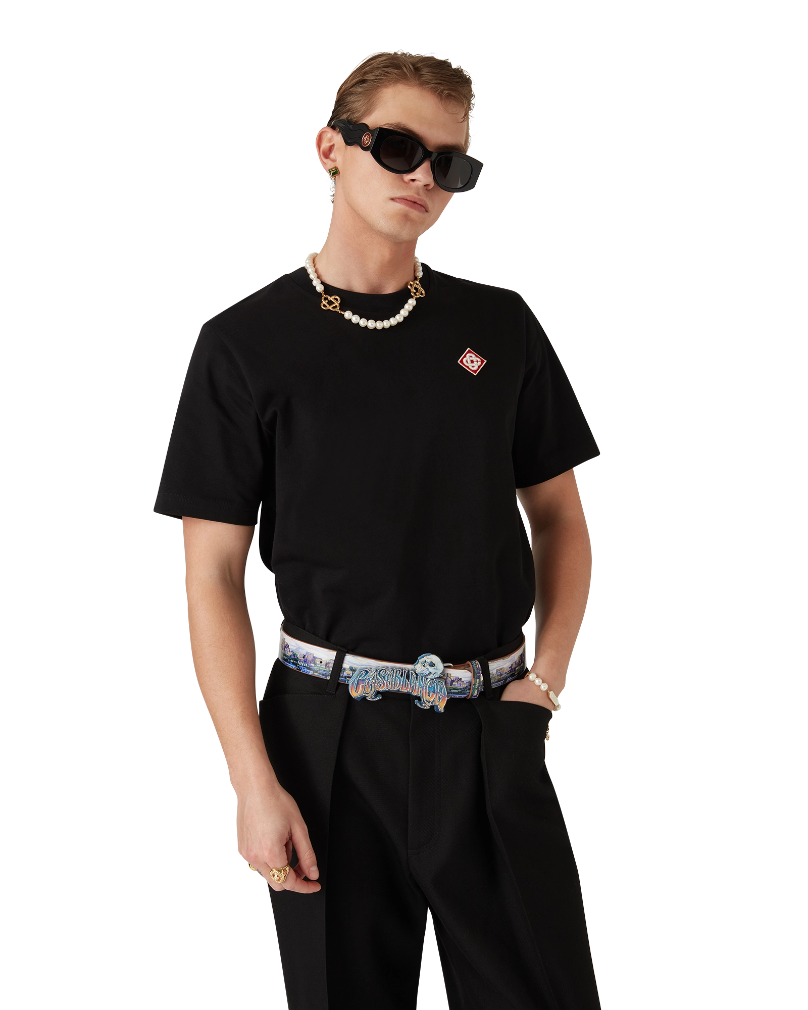 Casablanca Black Diamond Logo t-shirt nera cotone bio