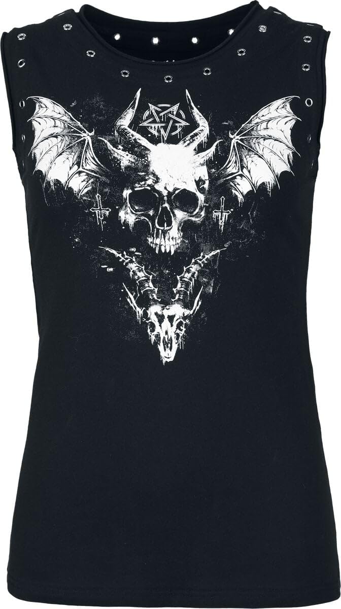 Gothicana by EMP Top donna nero con rivetti traforati